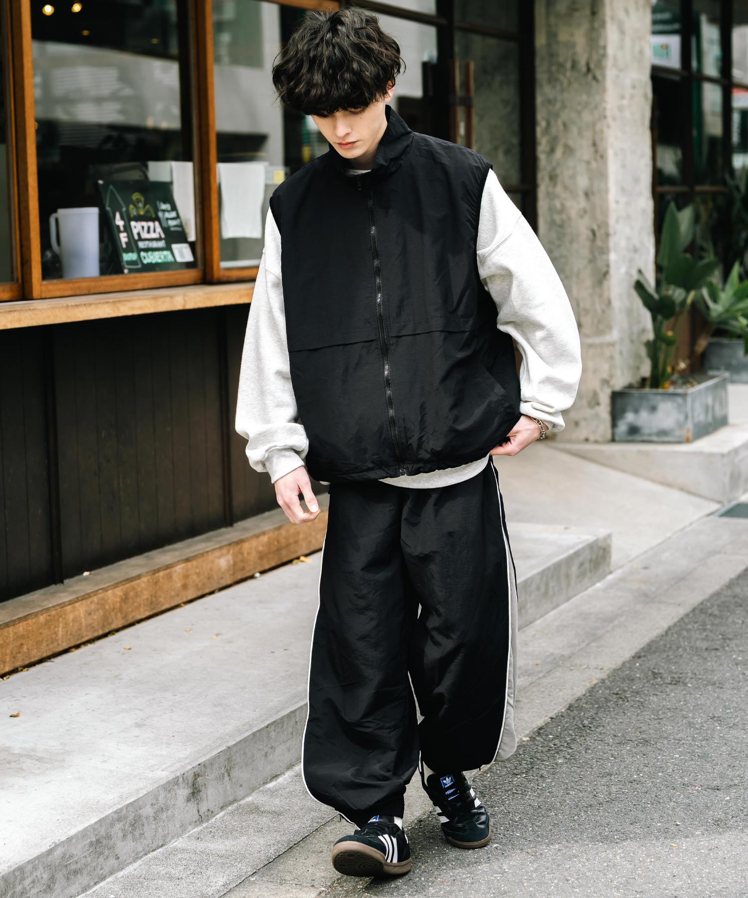 ロッキーモンロー Rocky Monroe トラックパンツ ナイロン サイドジップ ワイド メンズ レディース 配色 2way テック系 パイピング イージージョガー スケーター ドローコード 14308 （グレー） グレー