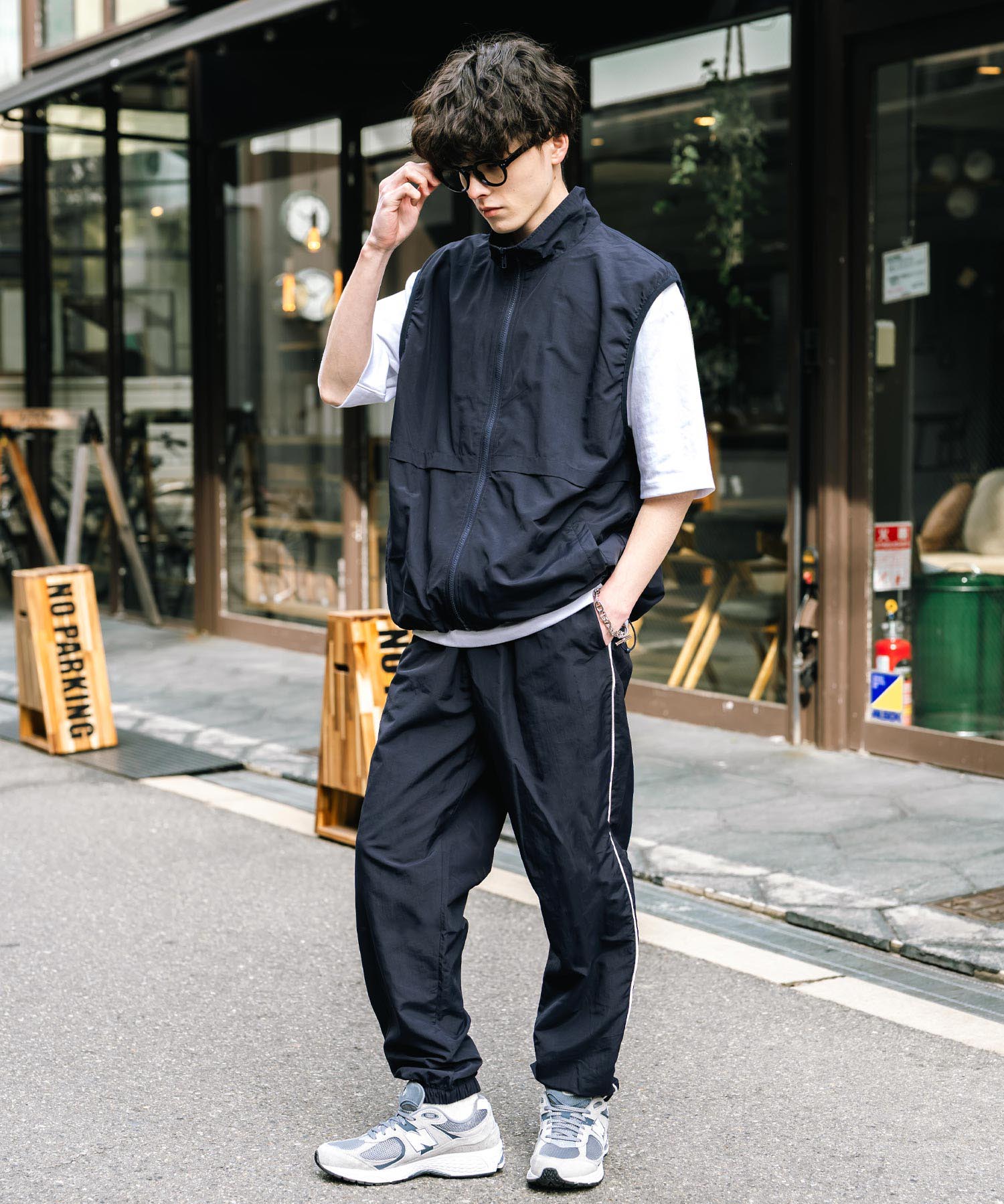 ロッキーモンロー Rocky Monroe トラックパンツ ナイロン サイドジップ ワイド メンズ レディース 配色 2way テック系 パイピング イージージョガー スケーター ドローコード 14308 （グレー） グレー