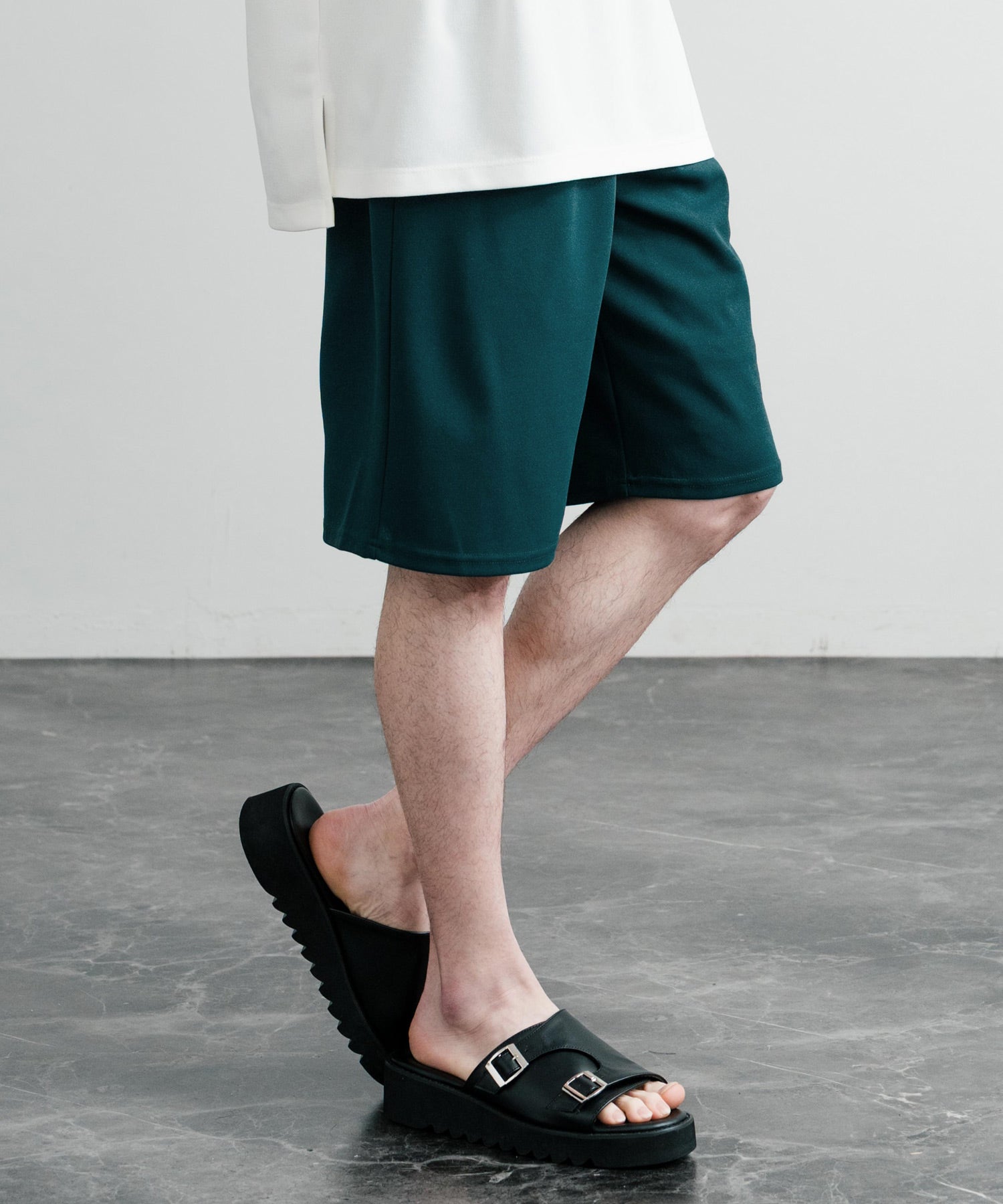 ロッキーモンロー Rocky Monroe ショートパンツ ワイド UVカット メンズ レディース ショーツ 短パン 膝上 膝下 ひざ丈 半パン ハーフパンツ 梨地織り イージー 通気性 14523 （2.ブルーグレー） 2.ブルーグレー