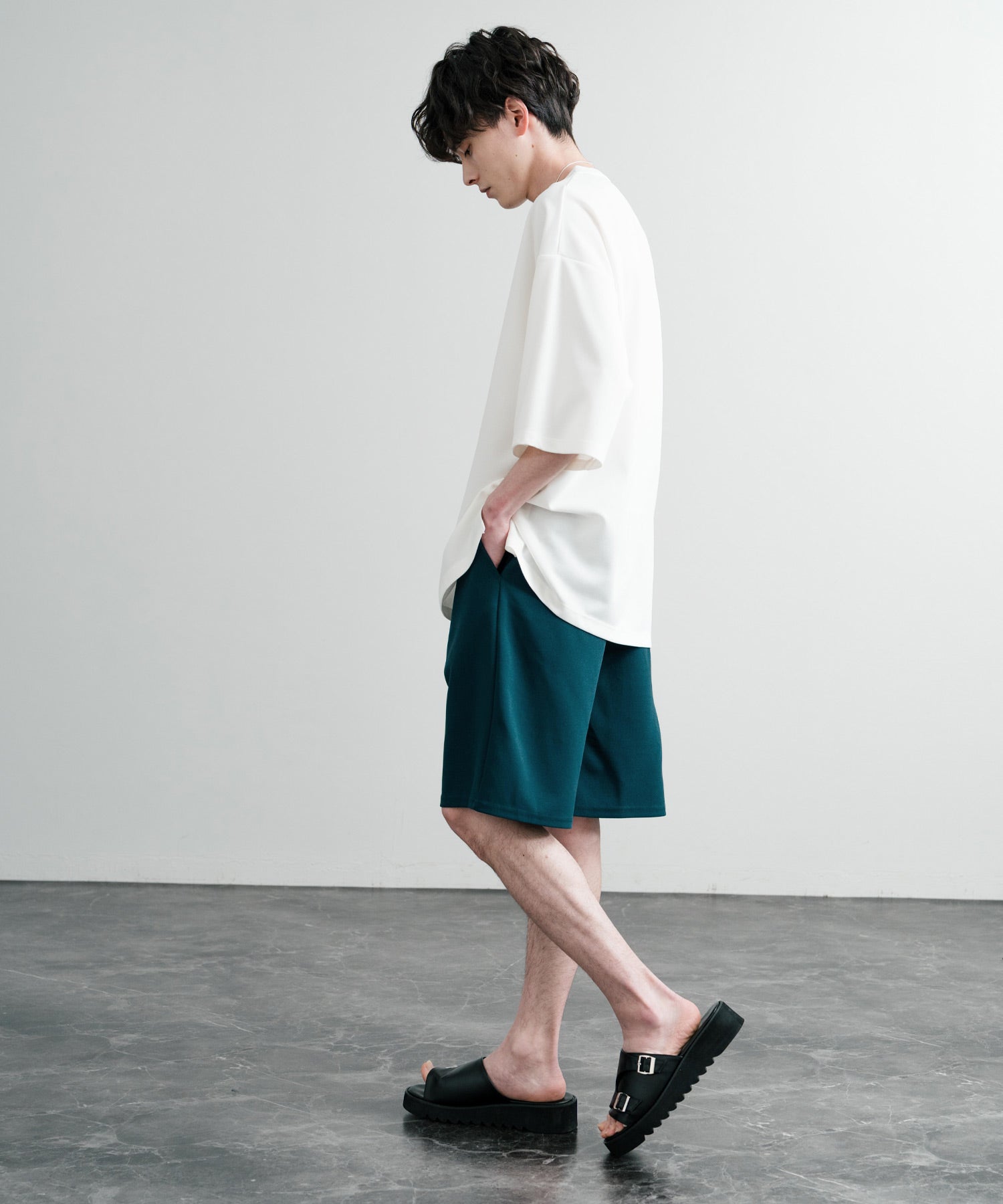 ロッキーモンロー Rocky Monroe ショートパンツ ワイド UVカット メンズ レディース ショーツ 短パン 膝上 膝下 ひざ丈 半パン ハーフパンツ 梨地織り イージー 通気性 14523 （2.ブルーグレー） 2.ブルーグレー