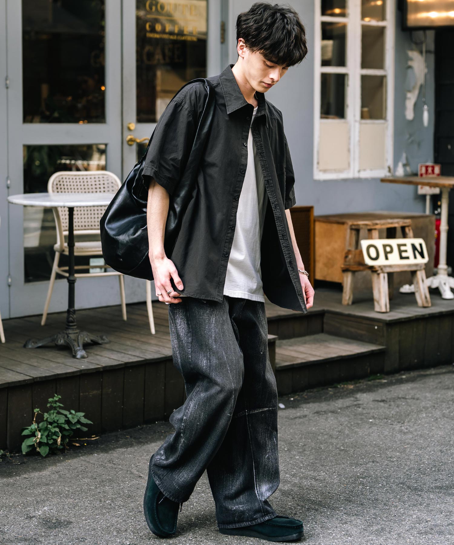 ロッキーモンロー Rocky Monroe カジュアルシャツ 半袖 ピグメント メンズ レディース ブロード 無地 オーバーサイズ ヴィンテージ USED感 製品染め フェード ストリート 14391 （グレー） グレー
