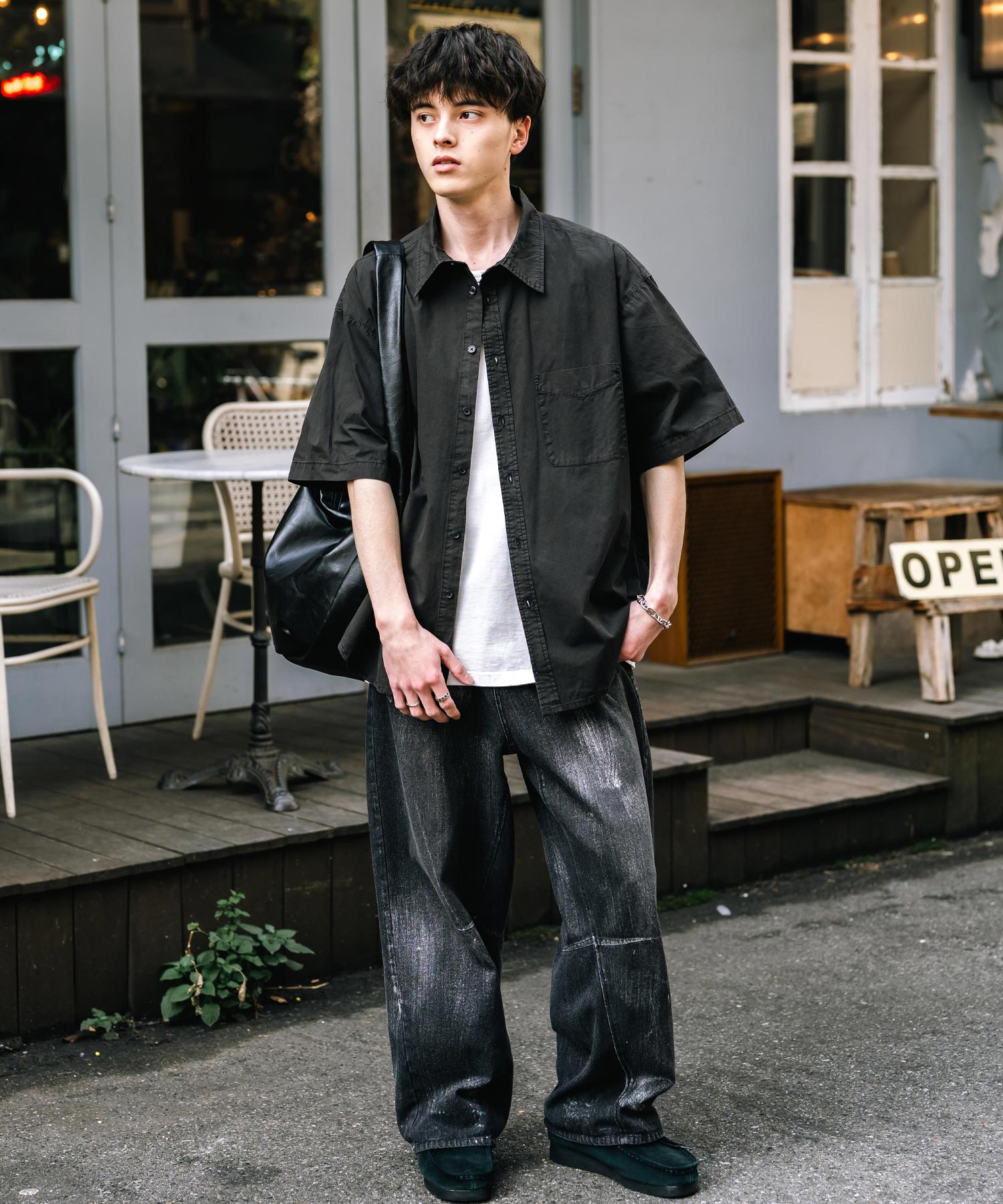 ロッキーモンロー Rocky Monroe カジュアルシャツ 半袖 ピグメント メンズ レディース ブロード 無地 オーバーサイズ ヴィンテージ USED感 製品染め フェード ストリート 14391 （グレー） グレー