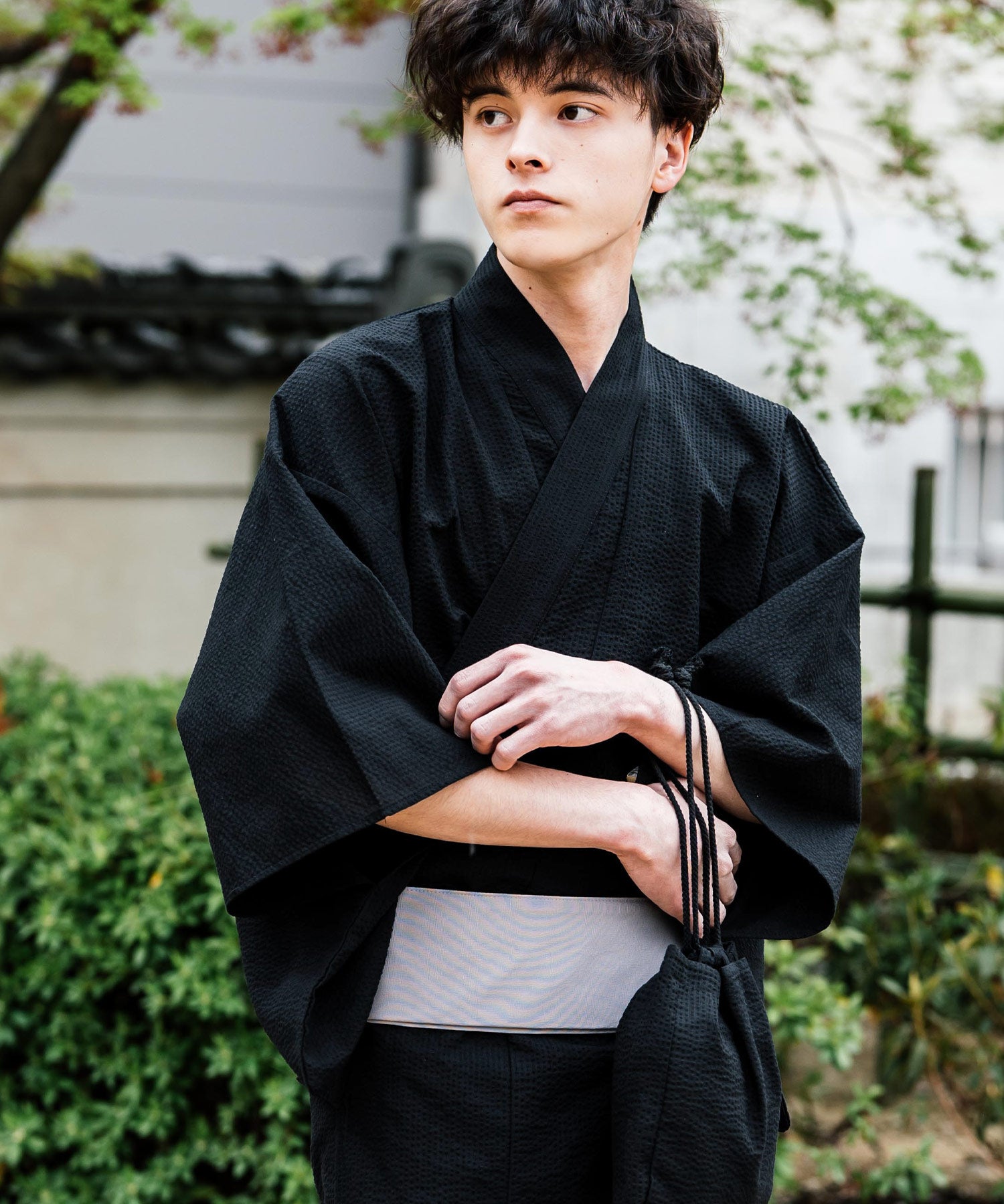 ロッキーモンロー Rocky Monroe 浴衣 5点セット メンズ 黒 下駄 扇子 帯 巾着 信玄袋 着物 和服 しじら織り シアサッカー 無地 ストライプレトロ モダン 花火大会 夏祭り 14155 （ネイビー-1） ネイビー-1