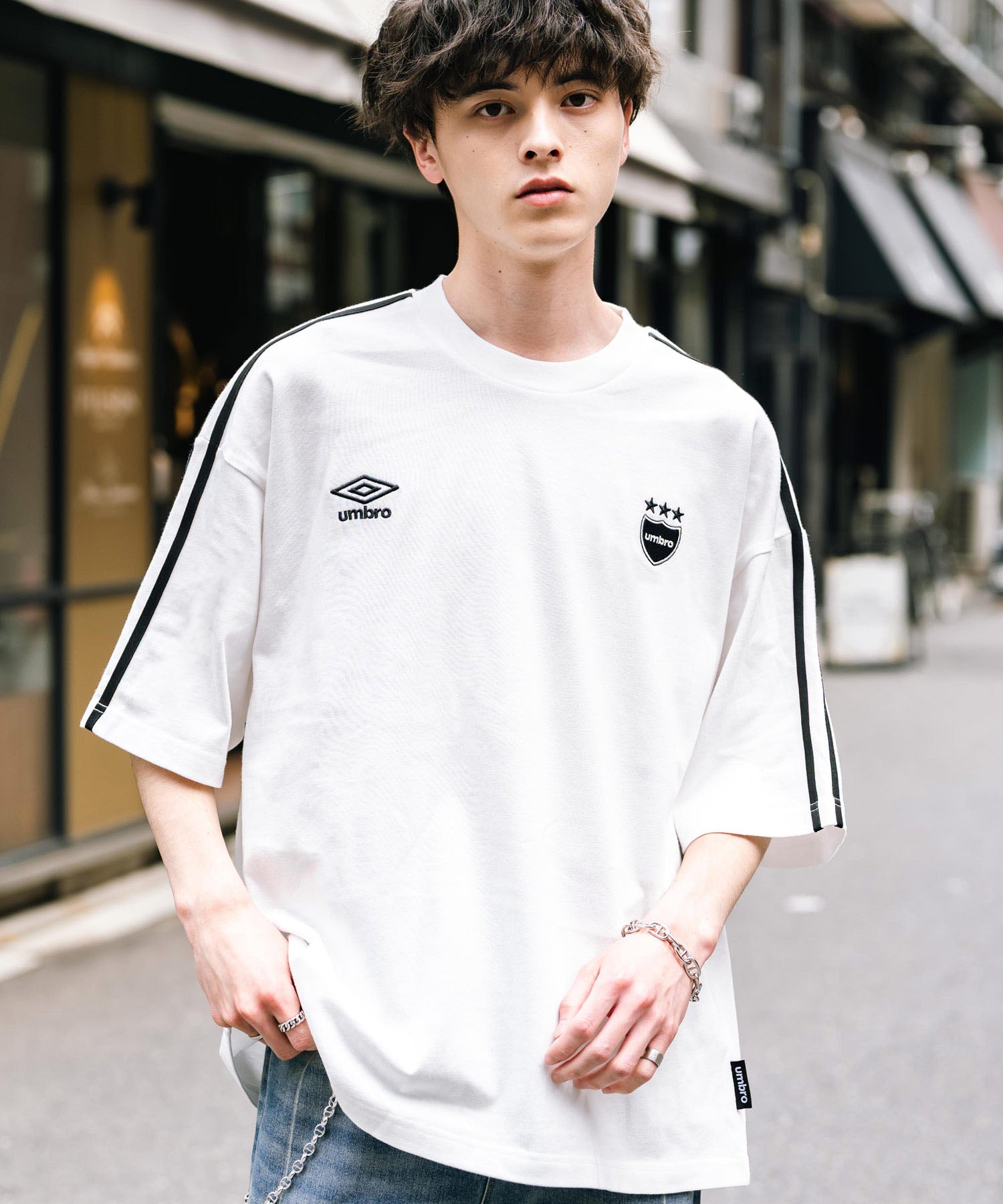 ロッキーモンロー Rocky Monroe UMBRO アンブロ Tシャツ 半袖 メンズ レディース カットソー フットボールT サイドライン オーバーサイズ ロゴ刺繍 別注コラボ 14470 （ホワイト） ホワイト