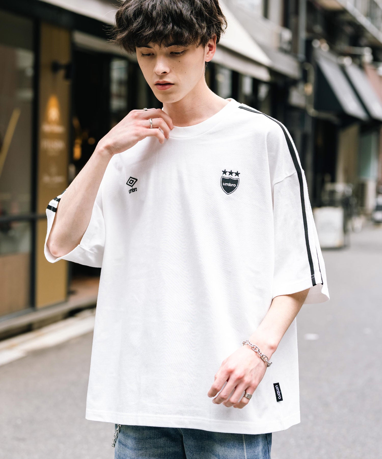 ロッキーモンロー Rocky Monroe UMBRO アンブロ Tシャツ 半袖 メンズ レディース カットソー フットボールT サイドライン オーバーサイズ ロゴ刺繍 別注コラボ 14470 （ホワイト） ホワイト