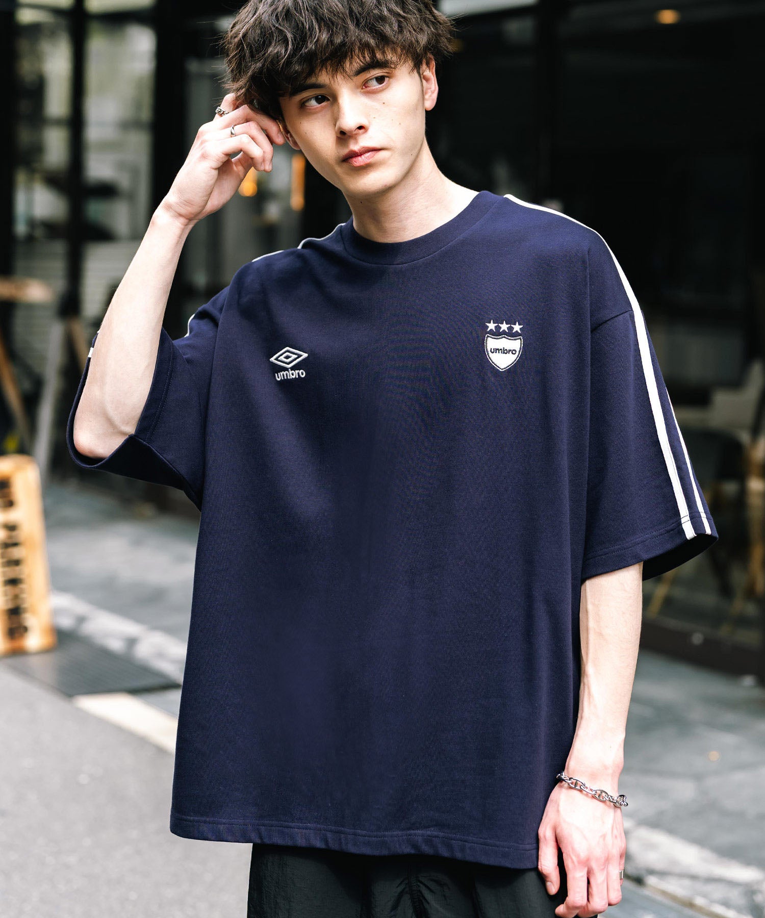 ロッキーモンロー Rocky Monroe UMBRO アンブロ Tシャツ 半袖 メンズ レディース カットソー フットボールT サイドライン オーバーサイズ ロゴ刺繍 別注コラボ 14470 （ホワイト） ホワイト