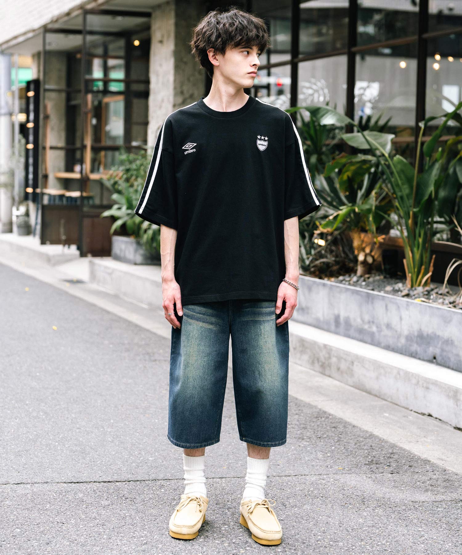 ロッキーモンロー Rocky Monroe UMBRO アンブロ Tシャツ 半袖 メンズ レディース カットソー フットボールT サイドライン オーバーサイズ ロゴ刺繍 別注コラボ 14470 （ホワイト） ホワイト