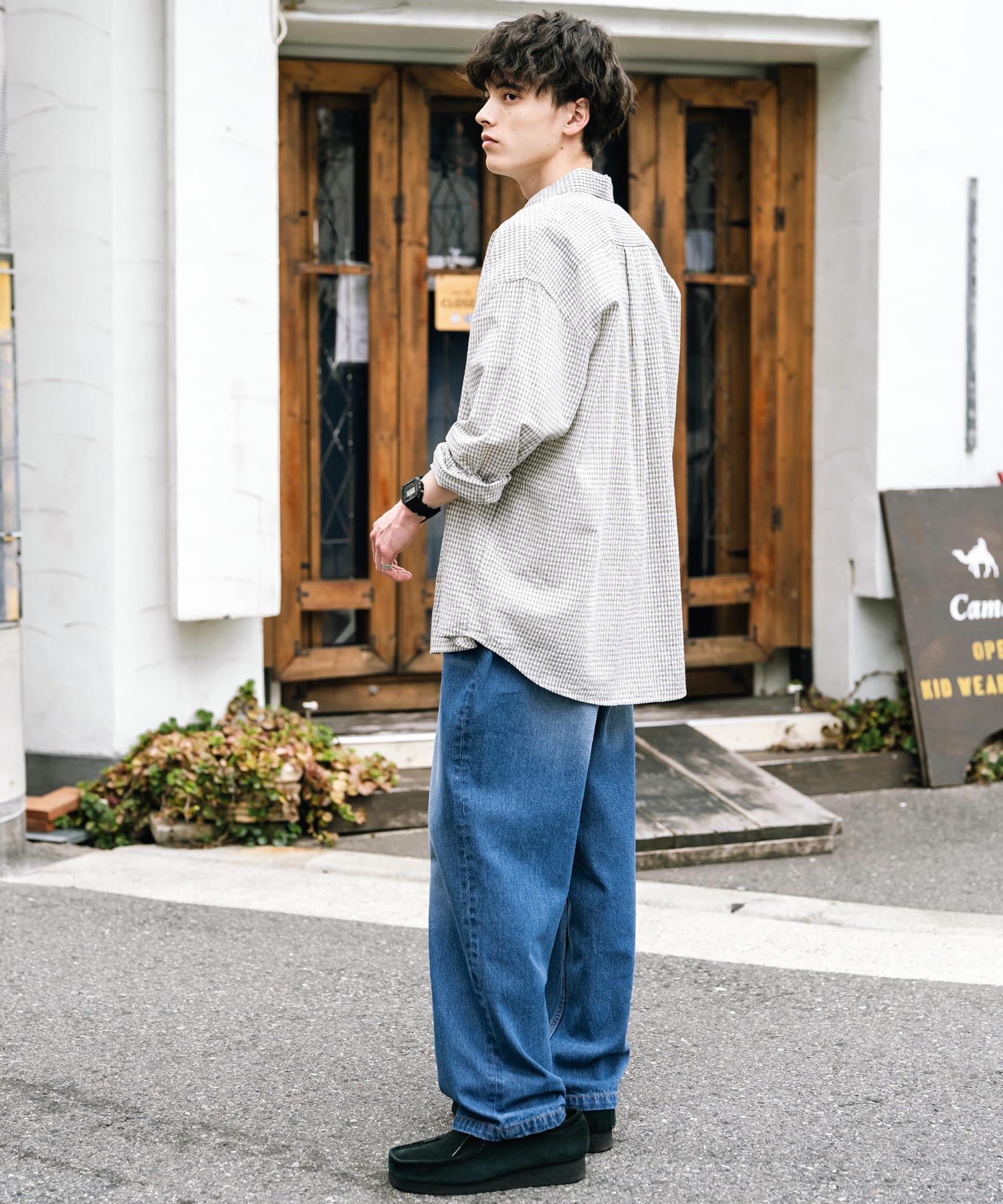 ロッキーモンロー Rocky Monroe ワイドパンツ デニム メンズ テーパード リラックス ルーズ ユーズド ヒゲ加工 ワンウォッシュ ケミカル オーバーダイ ヴィンテージ ブラスト 14464 （ブルーオーバーダイ） ブルーオーバーダイ