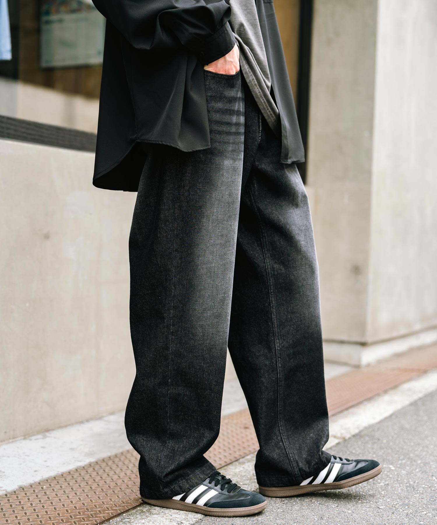 ロッキーモンロー Rocky Monroe ワイドパンツ デニム メンズ テーパード リラックス ルーズ ユーズド ヒゲ加工 ワンウォッシュ ケミカル オーバーダイ ヴィンテージ ブラスト 14464 （ブルーオーバーダイ） ブルーオーバーダイ