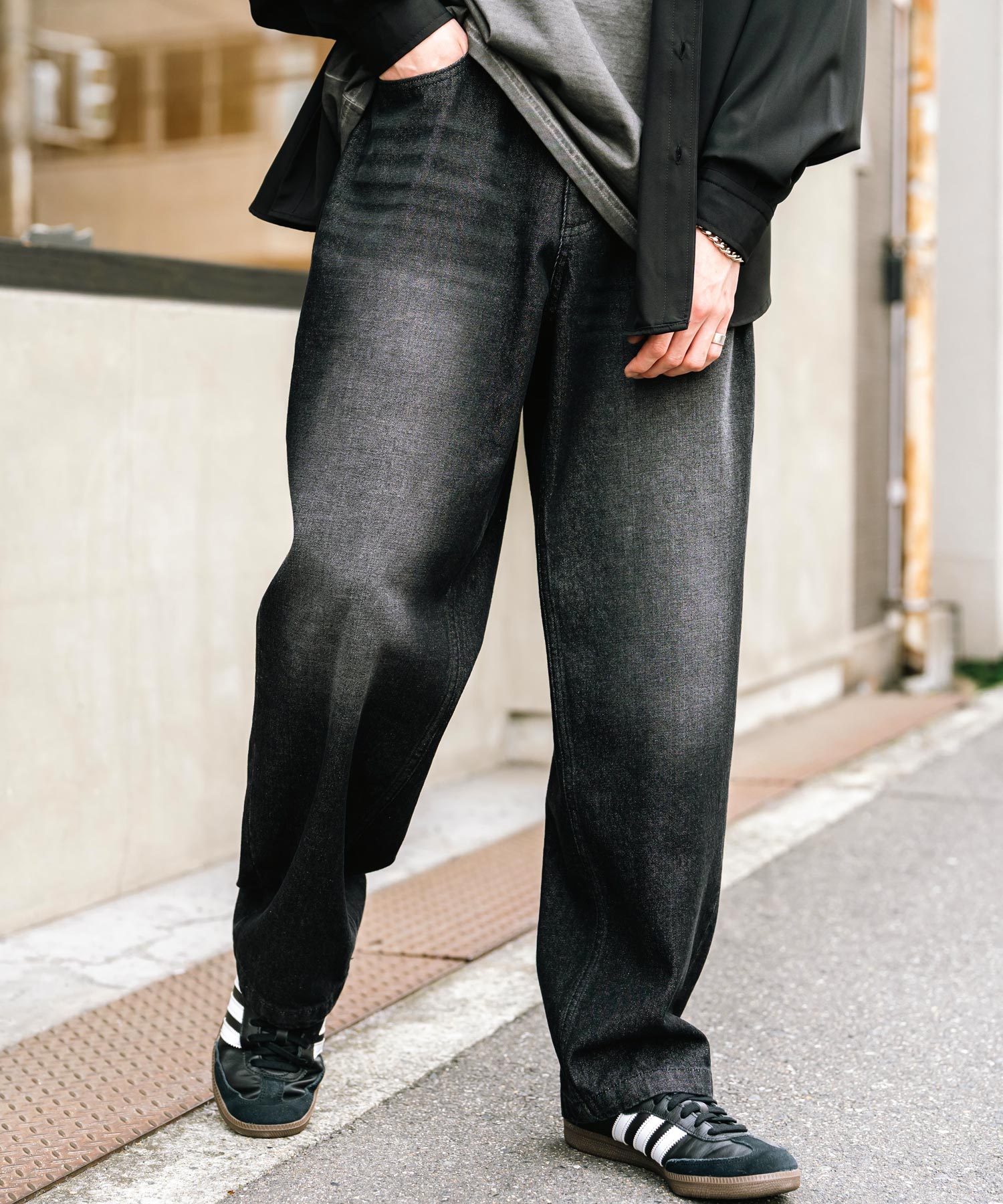ロッキーモンロー Rocky Monroe ワイドパンツ デニム メンズ テーパード リラックス ルーズ ユーズド ヒゲ加工 ワンウォッシュ ケミカル オーバーダイ ヴィンテージ ブラスト 14464 （ブルーオーバーダイ） ブルーオーバーダイ