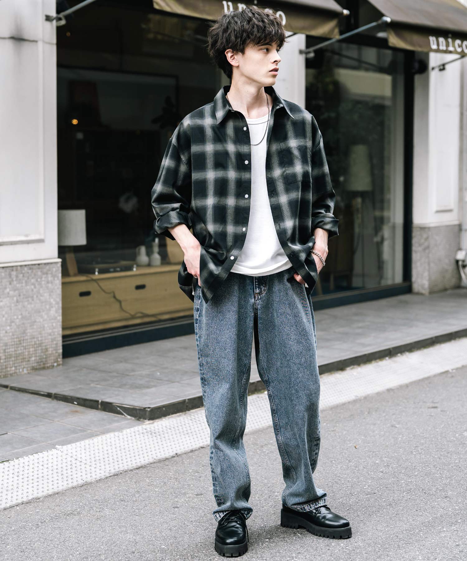 ロッキーモンロー Rocky Monroe ワイドパンツ デニム メンズ テーパード リラックス ルーズ ユーズド ヒゲ加工 ワンウォッシュ ケミカル オーバーダイ ヴィンテージ ブラスト 14464 （ブルーオーバーダイ） ブルーオーバーダイ