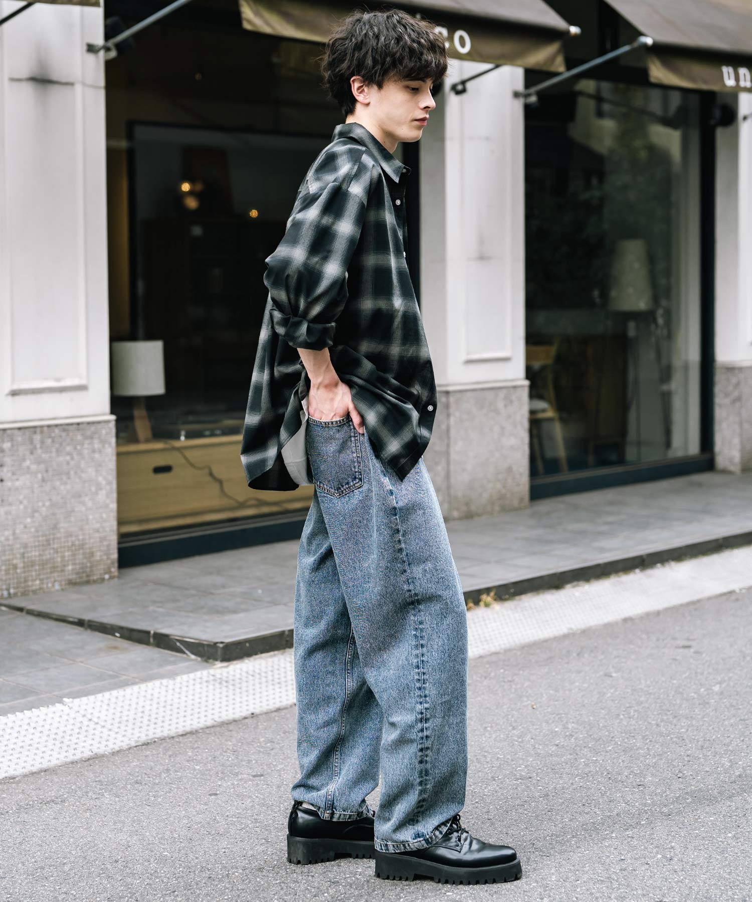 ロッキーモンロー Rocky Monroe ワイドパンツ デニム メンズ テーパード リラックス ルーズ ユーズド ヒゲ加工 ワンウォッシュ ケミカル オーバーダイ ヴィンテージ ブラスト 14464 （ブルーオーバーダイ） ブルーオーバーダイ