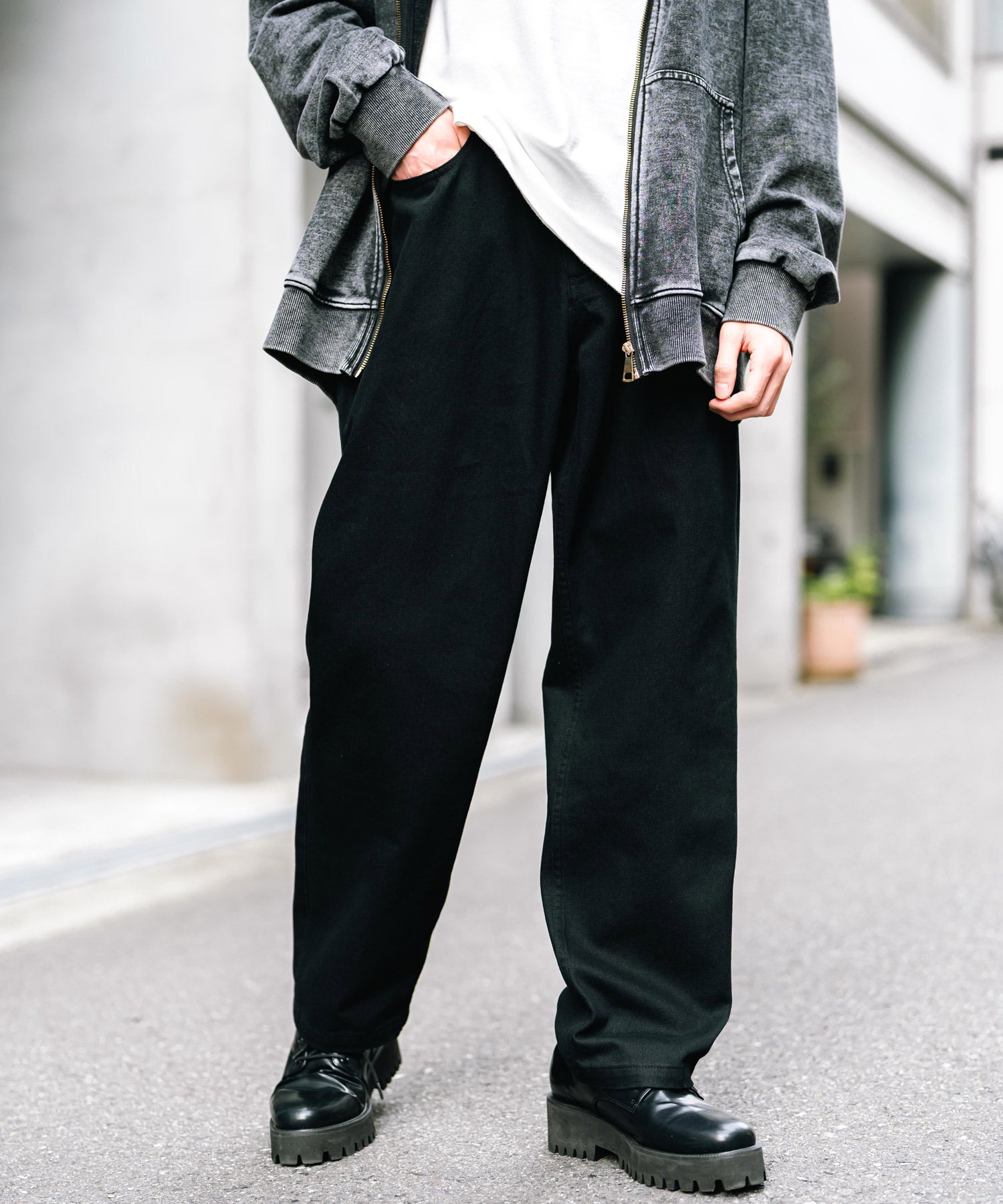 ロッキーモンロー Rocky Monroe ワイドパンツ デニム メンズ テーパード リラックス ルーズ ユーズド ヒゲ加工 ワンウォッシュ ケミカル オーバーダイ ヴィンテージ ブラスト 14464 （ブルーオーバーダイ） ブルーオーバーダイ