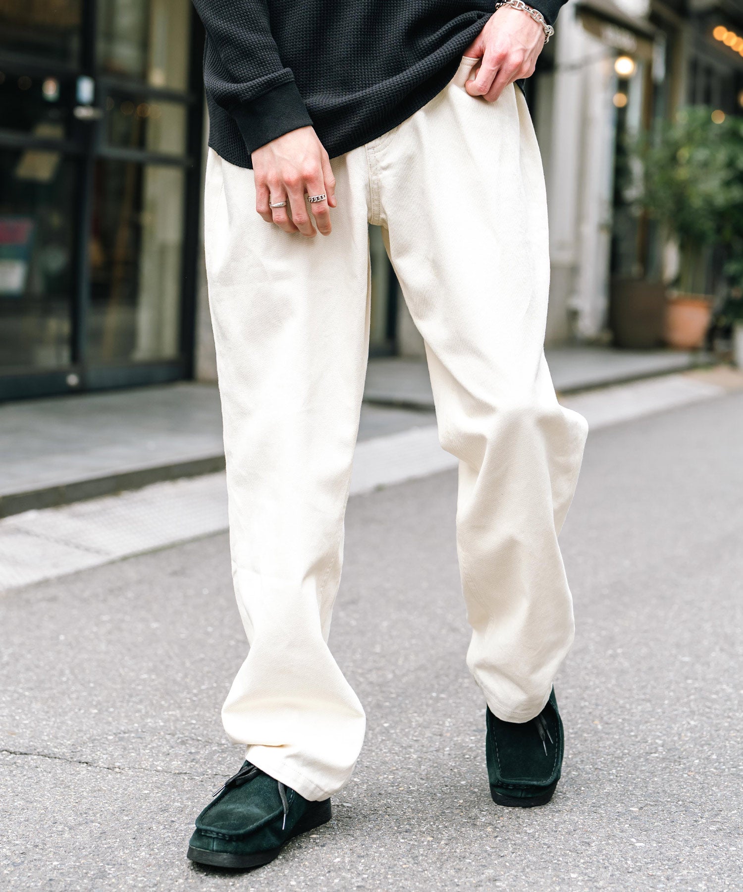 ロッキーモンロー Rocky Monroe ワイドパンツ デニム メンズ テーパード リラックス ルーズ ユーズド ヒゲ加工 ワンウォッシュ ケミカル オーバーダイ ヴィンテージ ブラスト 14464 （ブルーオーバーダイ） ブルーオーバーダイ