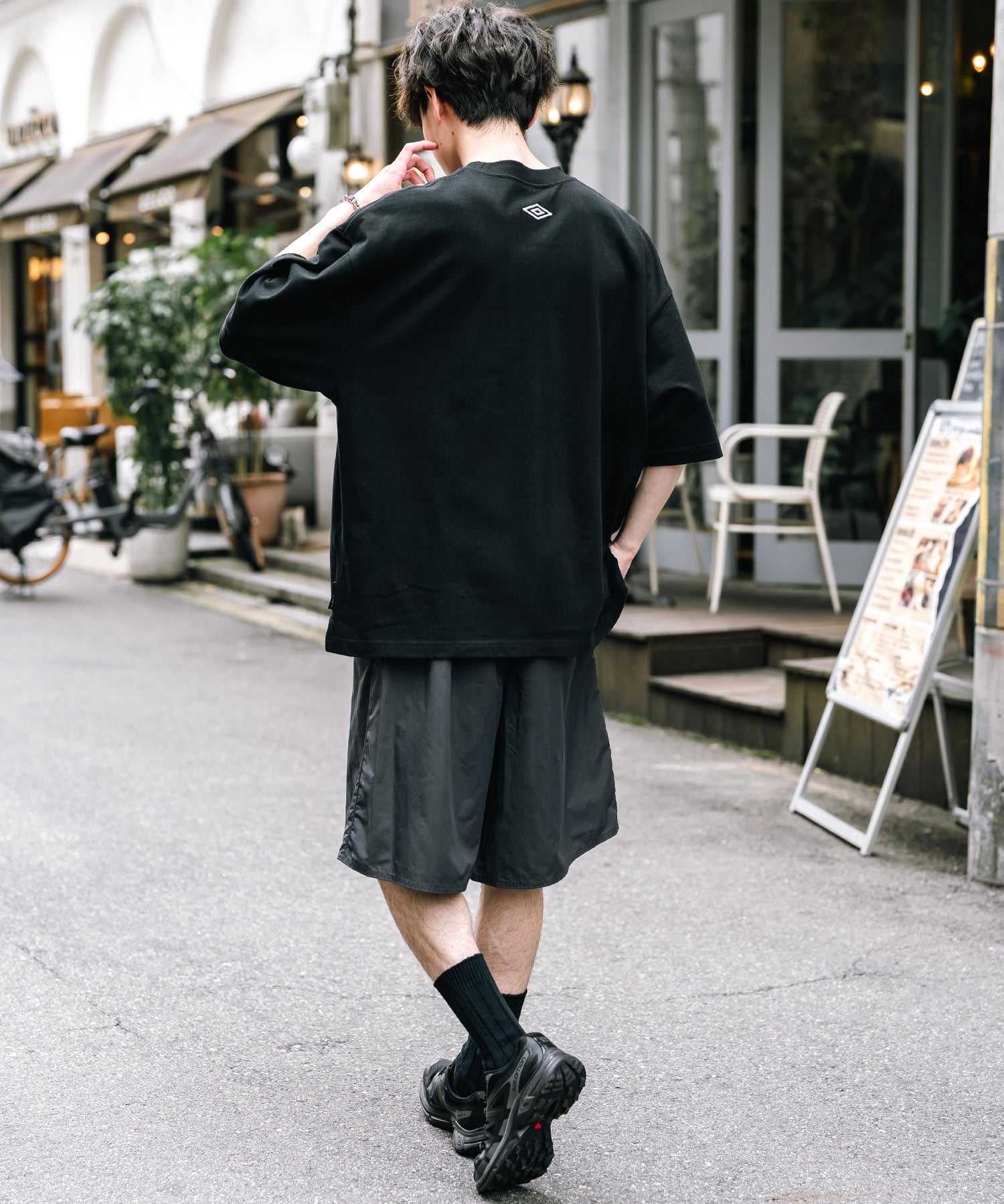 ロッキーモンロー Rocky Monroe UMBRO ショートパンツ ワイド ナイロン メンズ レディース イージーショーツ 短パン ひざ丈  ハーフ ワンポイント ロゴ刺繍 別注コラボ 14473 （ネイビー） ネイビー