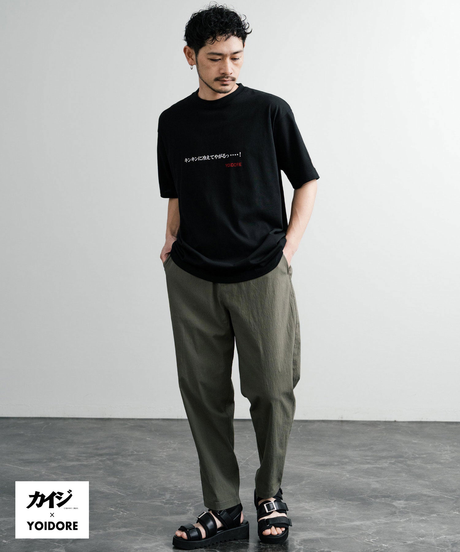ロッキーモンロー Rocky Monroe プリントT 半袖 コラボ カイジ YOIDORE メンズ レディース カットソー Tシャツ 酔いどれ イラスト漫画 オーバーサイズ 刺繍 ステッカー 14591 （B.ブラック） B.ブラック