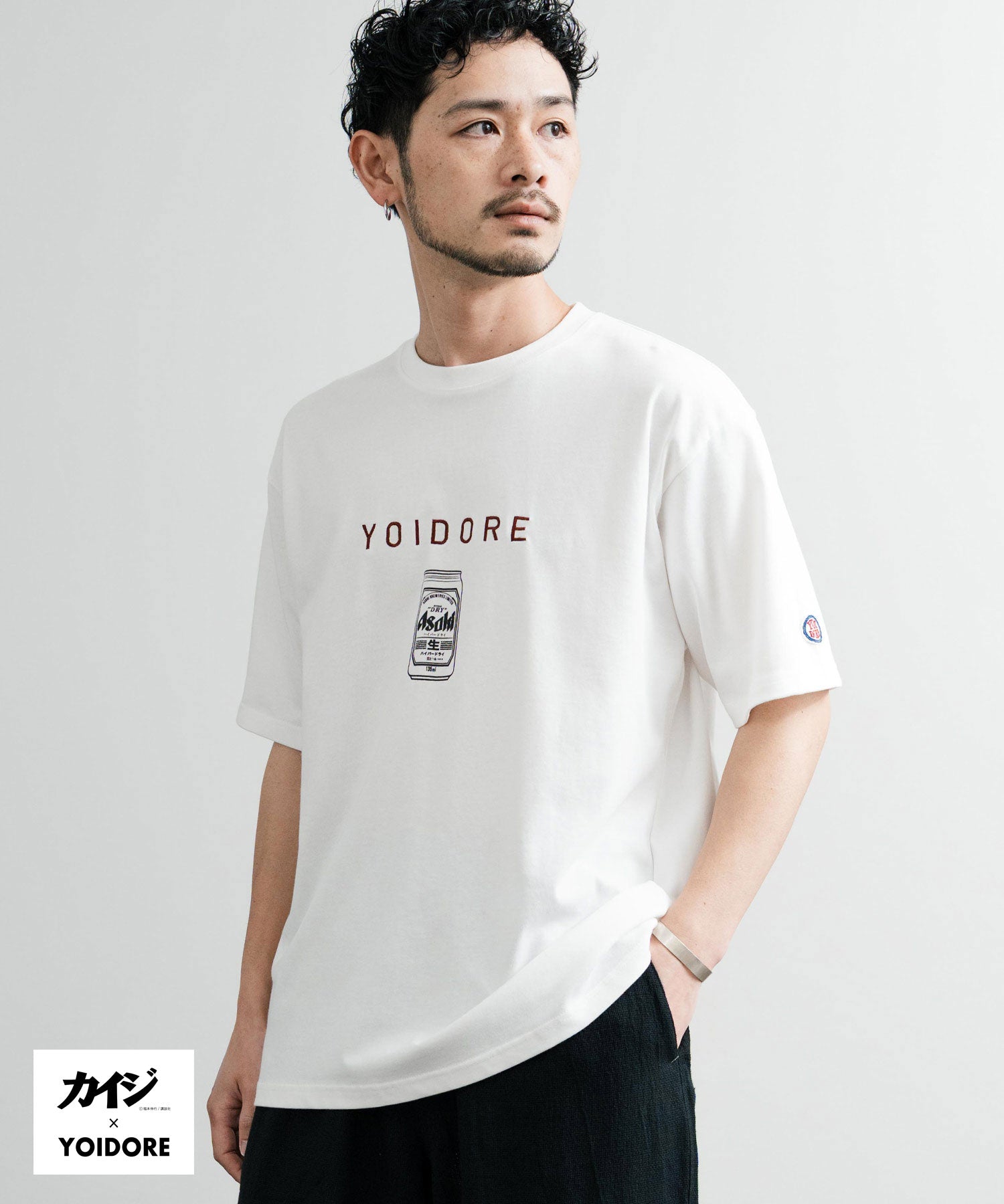 ロッキーモンロー Rocky Monroe プリントT 半袖 コラボ カイジ YOIDORE メンズ レディース カットソー Tシャツ 酔いどれ イラスト漫画 オーバーサイズ 刺繍 ステッカー 14591 （B.ブラック） B.ブラック