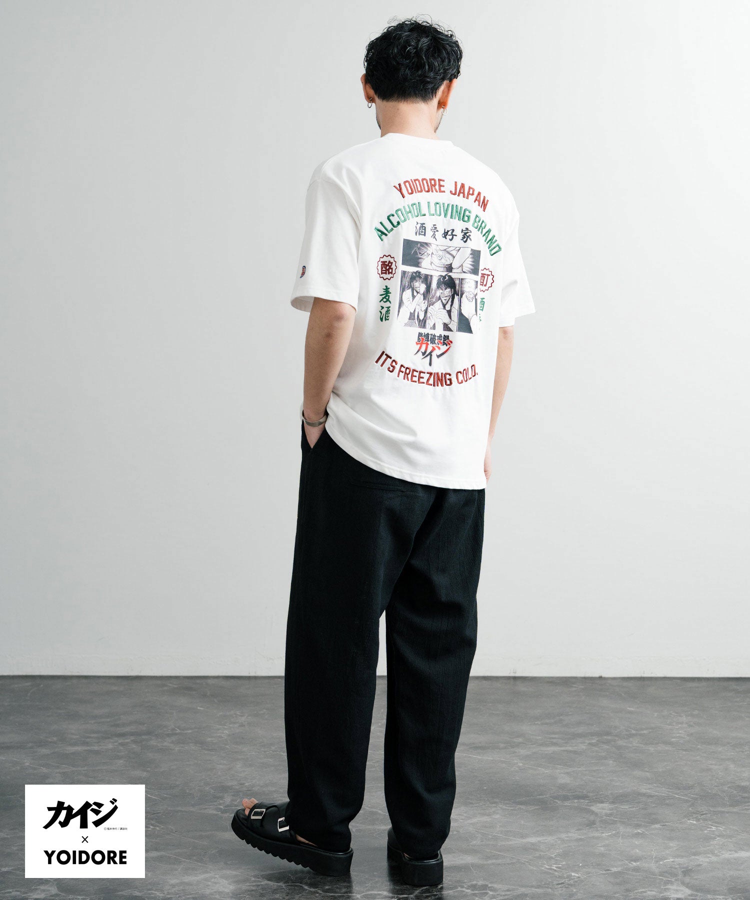 ロッキーモンロー Rocky Monroe プリントT 半袖 コラボ カイジ YOIDORE メンズ レディース カットソー Tシャツ 酔いどれ イラスト漫画 オーバーサイズ 刺繍 ステッカー 14591 （B.ブラック） B.ブラック