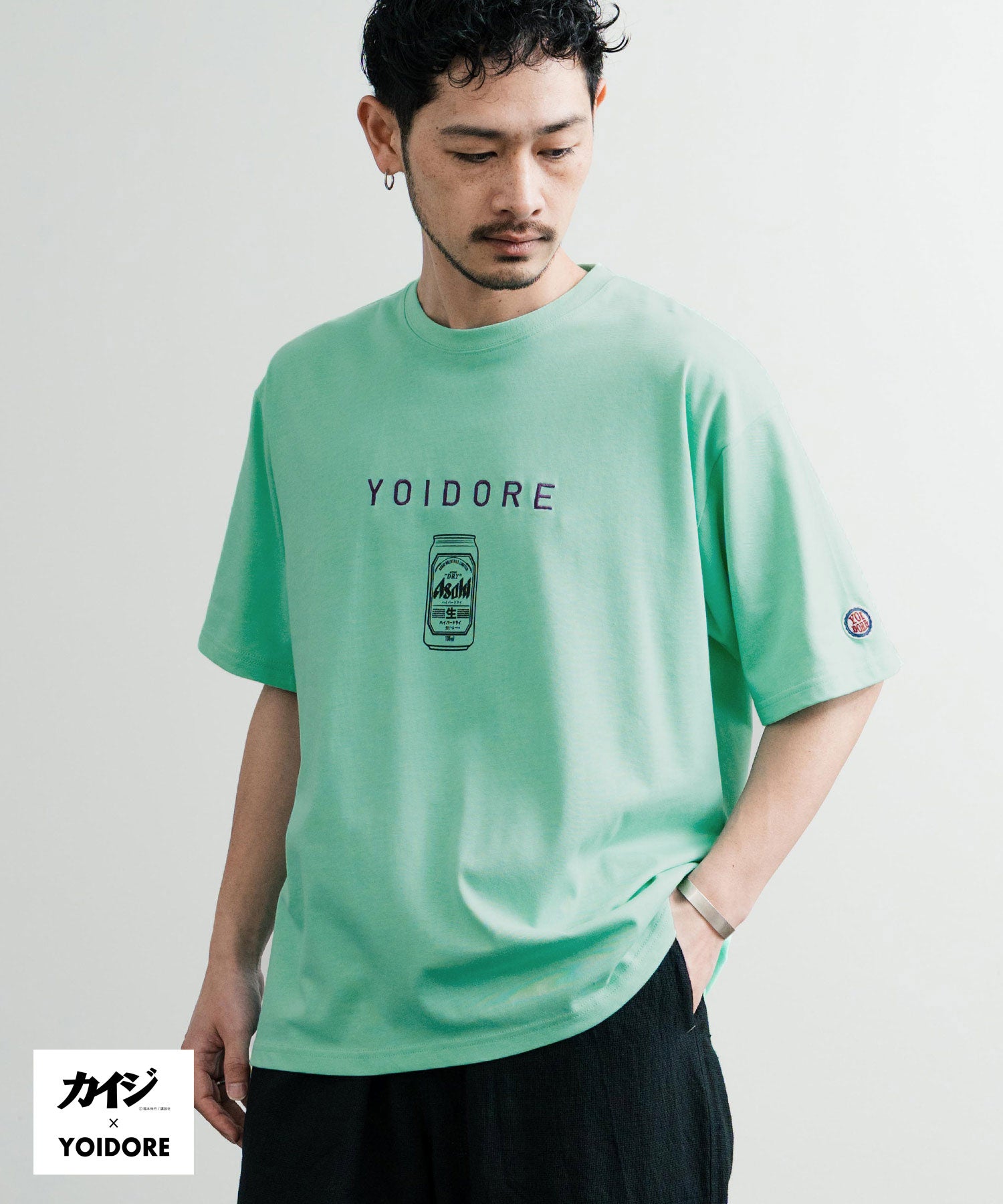 ロッキーモンロー Rocky Monroe プリントT 半袖 コラボ カイジ YOIDORE メンズ レディース カットソー Tシャツ 酔いどれ イラスト漫画 オーバーサイズ 刺繍 ステッカー 14591 （B.ブラック） B.ブラック