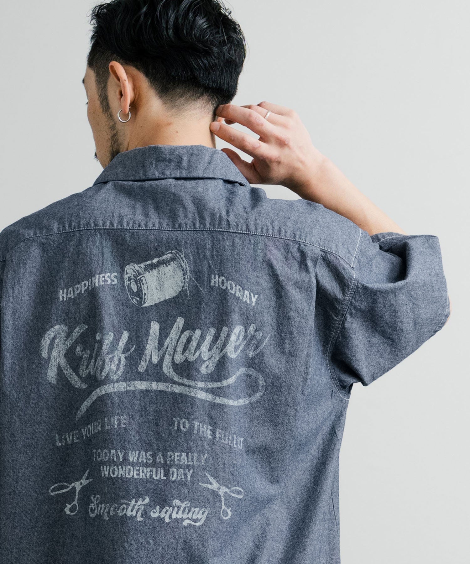 ロッキーモンロー Rocky Monroe カジュアルシャツ 半袖 開襟 オープンカラー シャンブレー メンズ プリント オーバーサイズ アメカジ 古着 KRIFF MAYER 2454000 14678 （72.D.ブルー） 72.D.ブルー