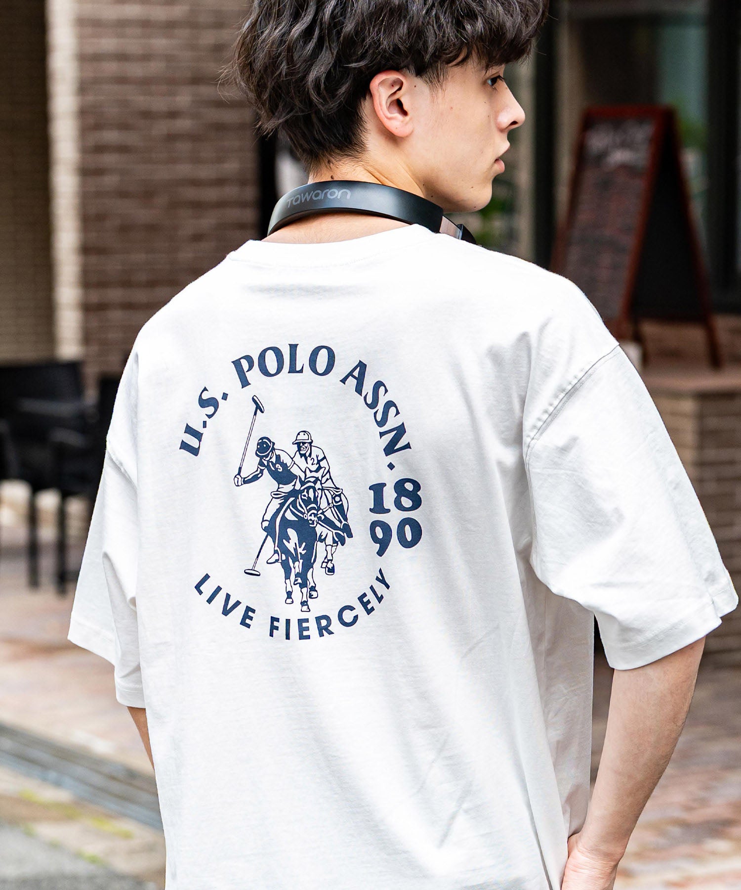 ロッキーモンロー Rocky Monroe ロゴT 半袖 ワンポイント 刺繍 メンズ レディース Tシャツ カットソー ボーダー バックプリント リラックス U.S. POLO ASSN. 14701 （C.ブラック） C.ブラック