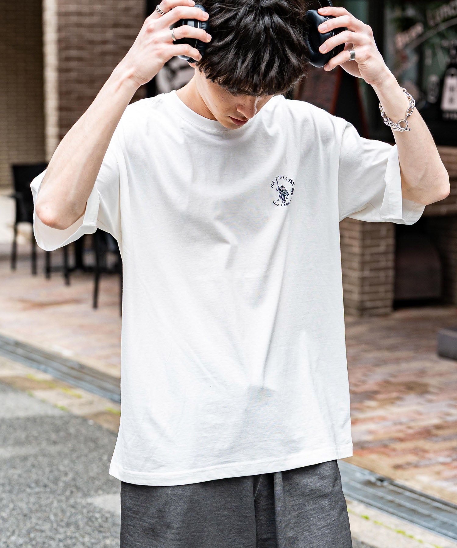 ロッキーモンロー Rocky Monroe ロゴT 半袖 ワンポイント 刺繍 メンズ レディース Tシャツ カットソー ボーダー バックプリント リラックス U.S. POLO ASSN. 14701 （C.ブラック） C.ブラック