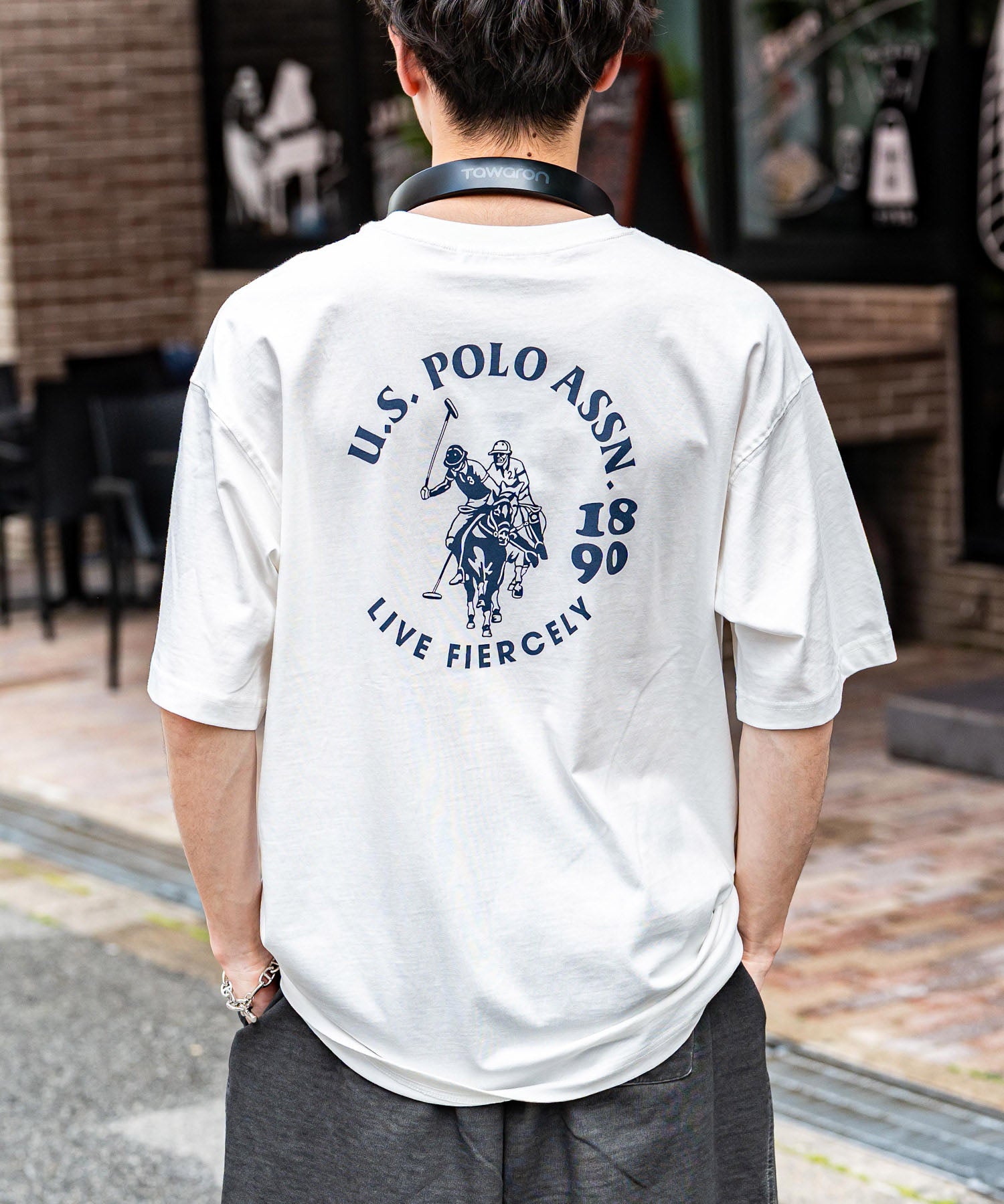 ロッキーモンロー Rocky Monroe ロゴT 半袖 ワンポイント 刺繍 メンズ レディース Tシャツ カットソー ボーダー バックプリント リラックス U.S. POLO ASSN. 14701 （C.ブラック） C.ブラック