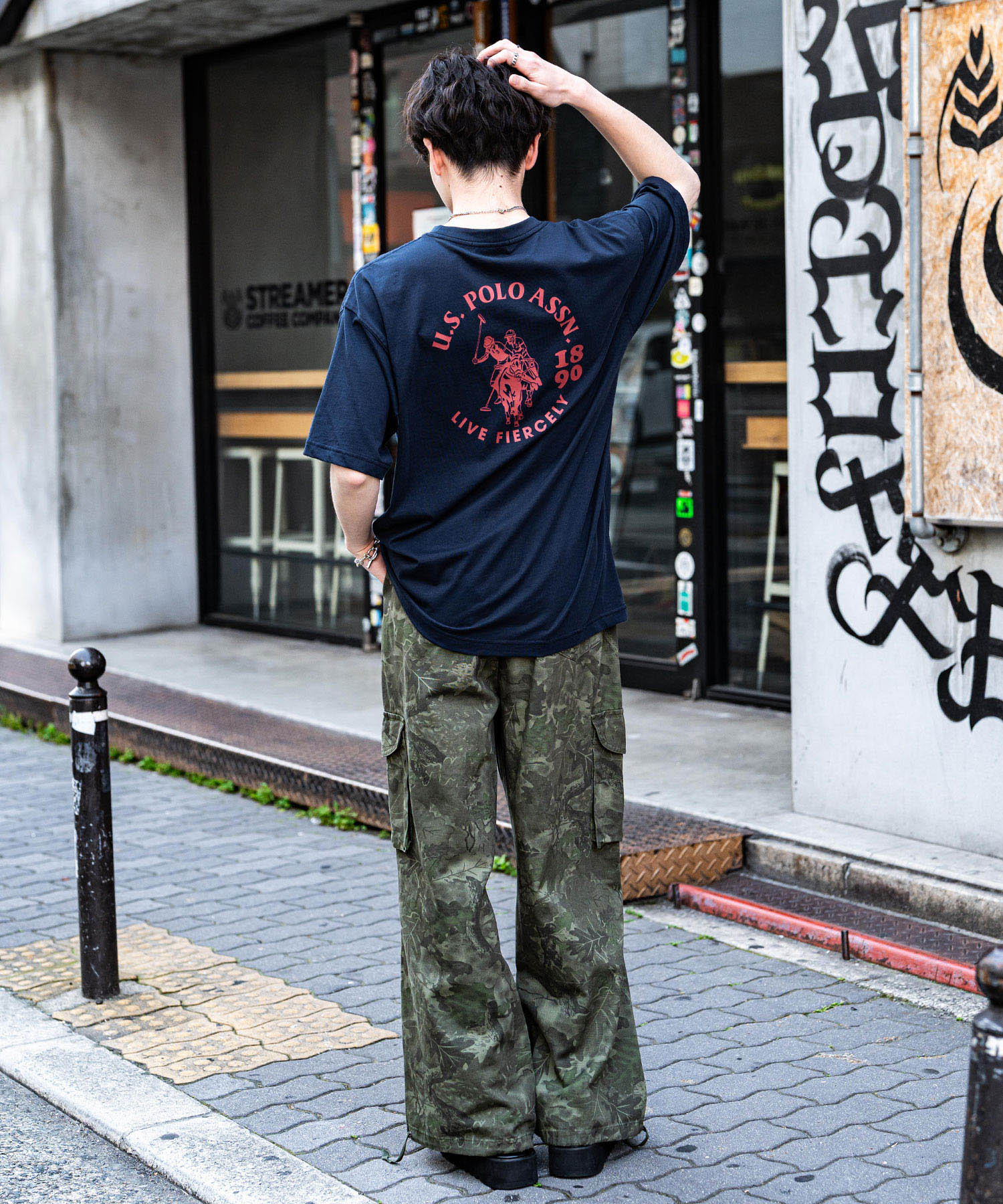 ロッキーモンロー Rocky Monroe ロゴT 半袖 ワンポイント 刺繍 メンズ レディース Tシャツ カットソー ボーダー バックプリント リラックス U.S. POLO ASSN. 14701 （C.ブラック） C.ブラック