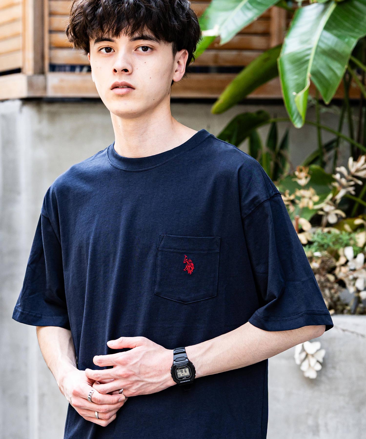 ロッキーモンロー Rocky Monroe ロゴT 半袖 ワンポイント 刺繍 メンズ レディース Tシャツ カットソー ボーダー バックプリント リラックス U.S. POLO ASSN. 14701 （C.ネイビー） C.ネイビー