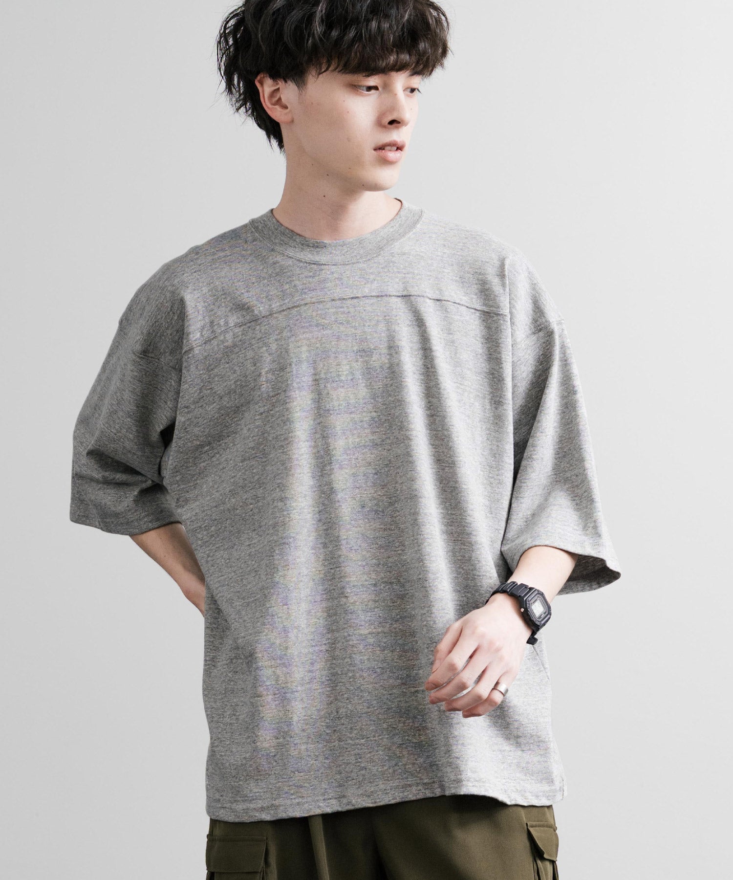 ロッキーモンロー Rocky Monroe フットボールTシャツ 半袖 無地 メンズ カットソー ラフィー天竺 5.5オンス 日本製 Upscape Audience AUD6644 14725 （杢グレー） 杢グレー