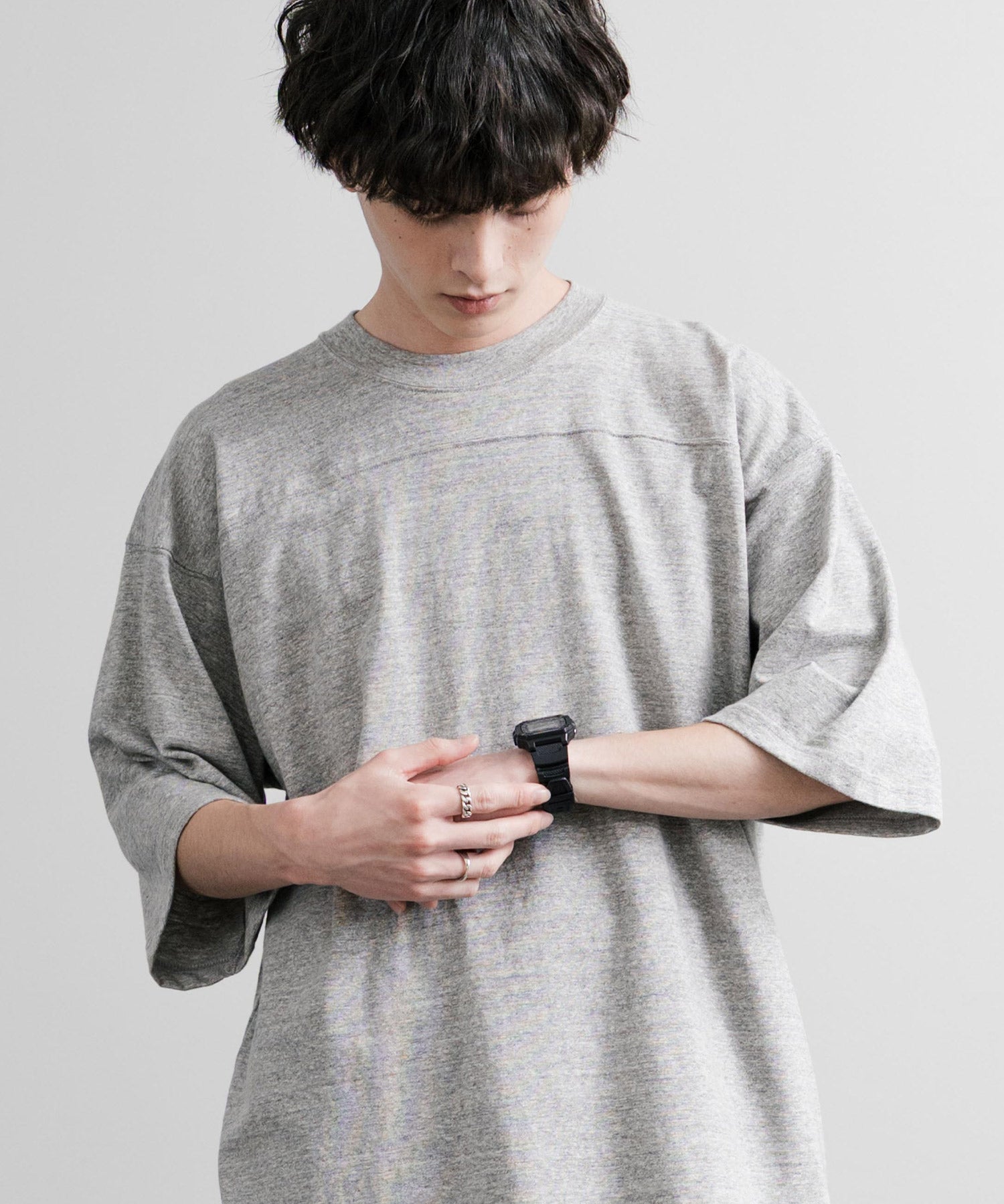 ロッキーモンロー Rocky Monroe フットボールTシャツ 半袖 無地 メンズ カットソー ラフィー天竺 5.5オンス 日本製 Upscape Audience AUD6644 14725 （杢グレー） 杢グレー