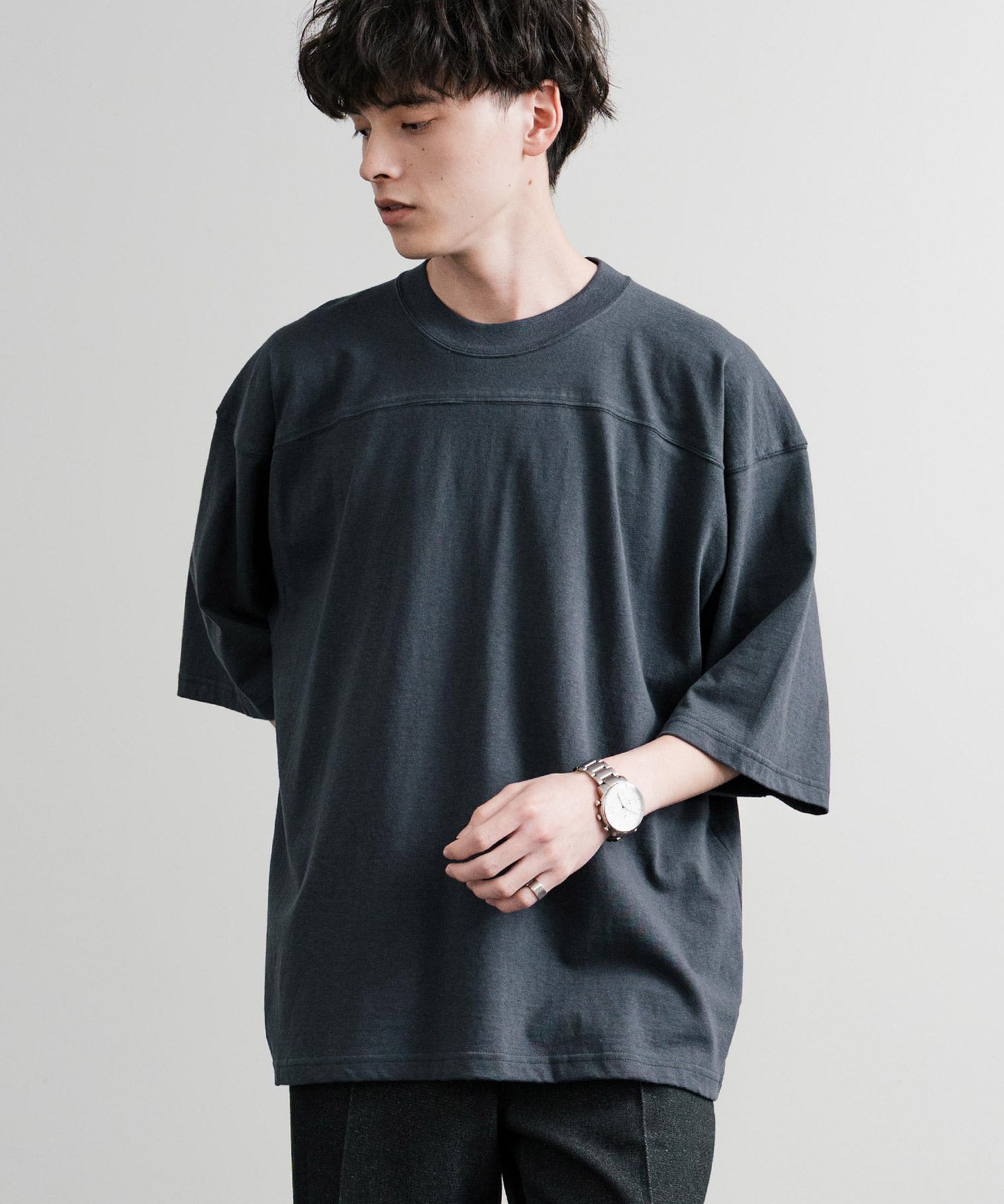 ロッキーモンロー Rocky Monroe フットボールTシャツ 半袖 無地 メンズ カットソー ラフィー天竺 5.5オンス 日本製 Upscape Audience AUD6644 14725 （杢グレー） 杢グレー