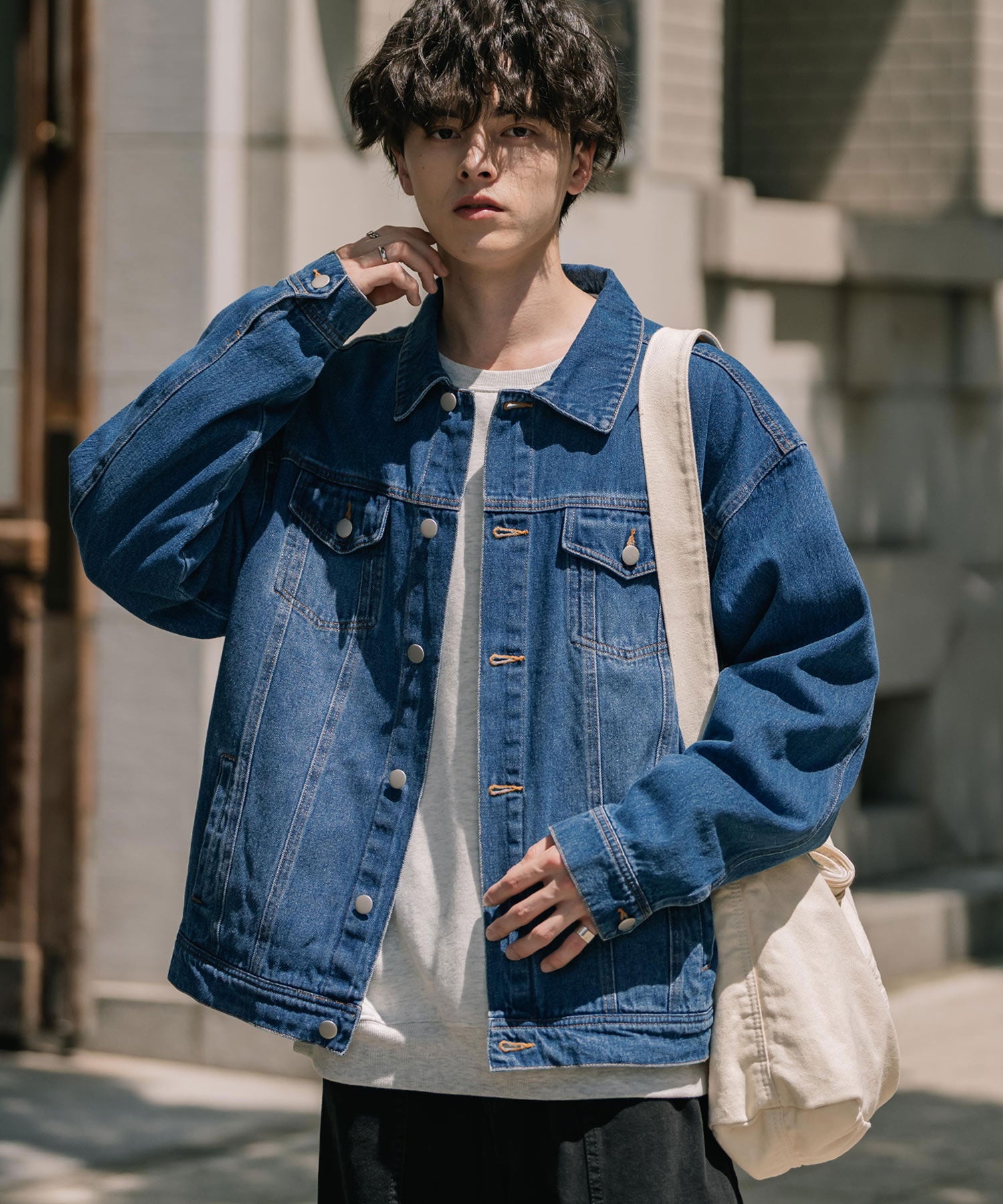 ロッキーモンロー Rocky Monroe デニムジャケット Gジャン 3rdタイプ メンズ ライトアウター オーバーサイズ ケミカルウォッシュ ヴィンテージ カジュアル セットアップ可能 14590 （ブルーオーバーダイ） ブルーオーバーダイ
