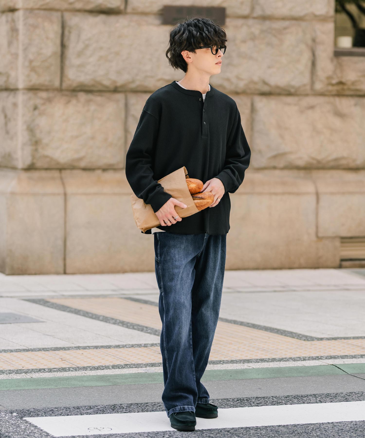 ロッキーモンロー Rocky Monroe Tシャツ 長袖 ワッフル ヘンリーネック メンズ レディース ロンT カットソー 無地 シンプル リラックス ルーズ レイヤード オールシーズン 14620 （グレー） グレー