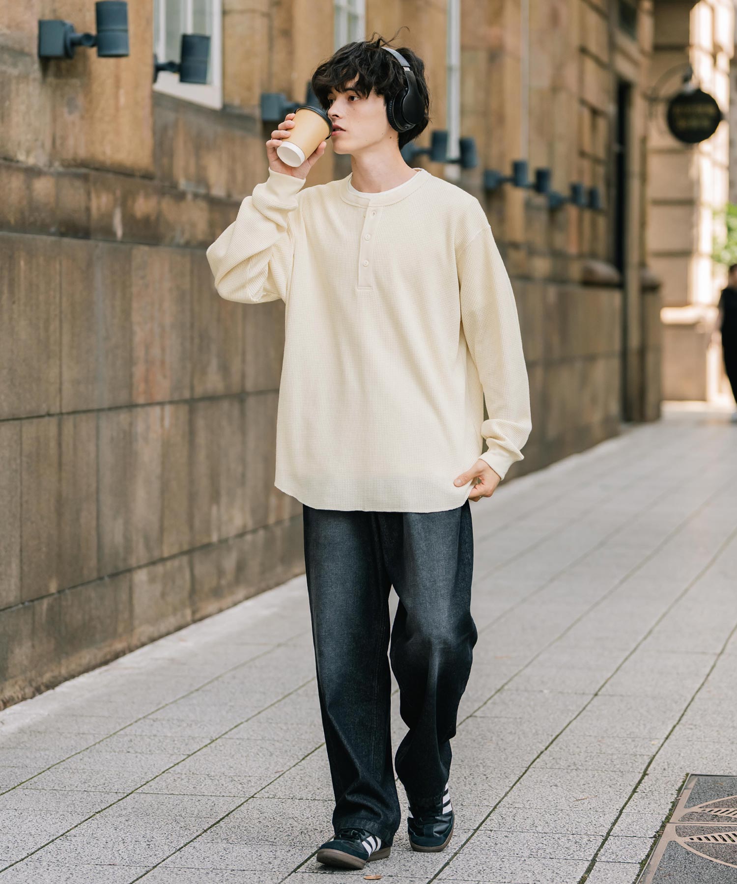 ロッキーモンロー Rocky Monroe Tシャツ 長袖 ワッフル ヘンリーネック メンズ レディース ロンT カットソー 無地 シンプル リラックス ルーズ レイヤード オールシーズン 14620 （グレー） グレー