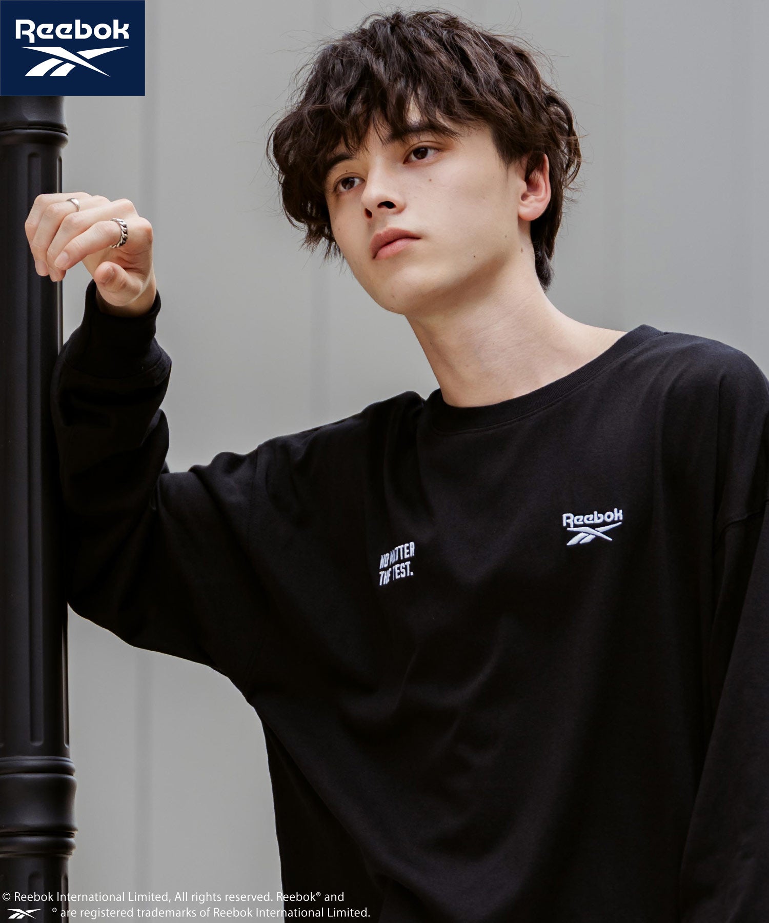 ロッキーモンロー Rocky Monroe Reebok リーボック Tシャツ 長袖 メンズ カットソー オーバーサイズ ラグラン ロゴ刺繍 シンプル カジュアル ストリート スポーティー 14835 （ブラック） ブラック