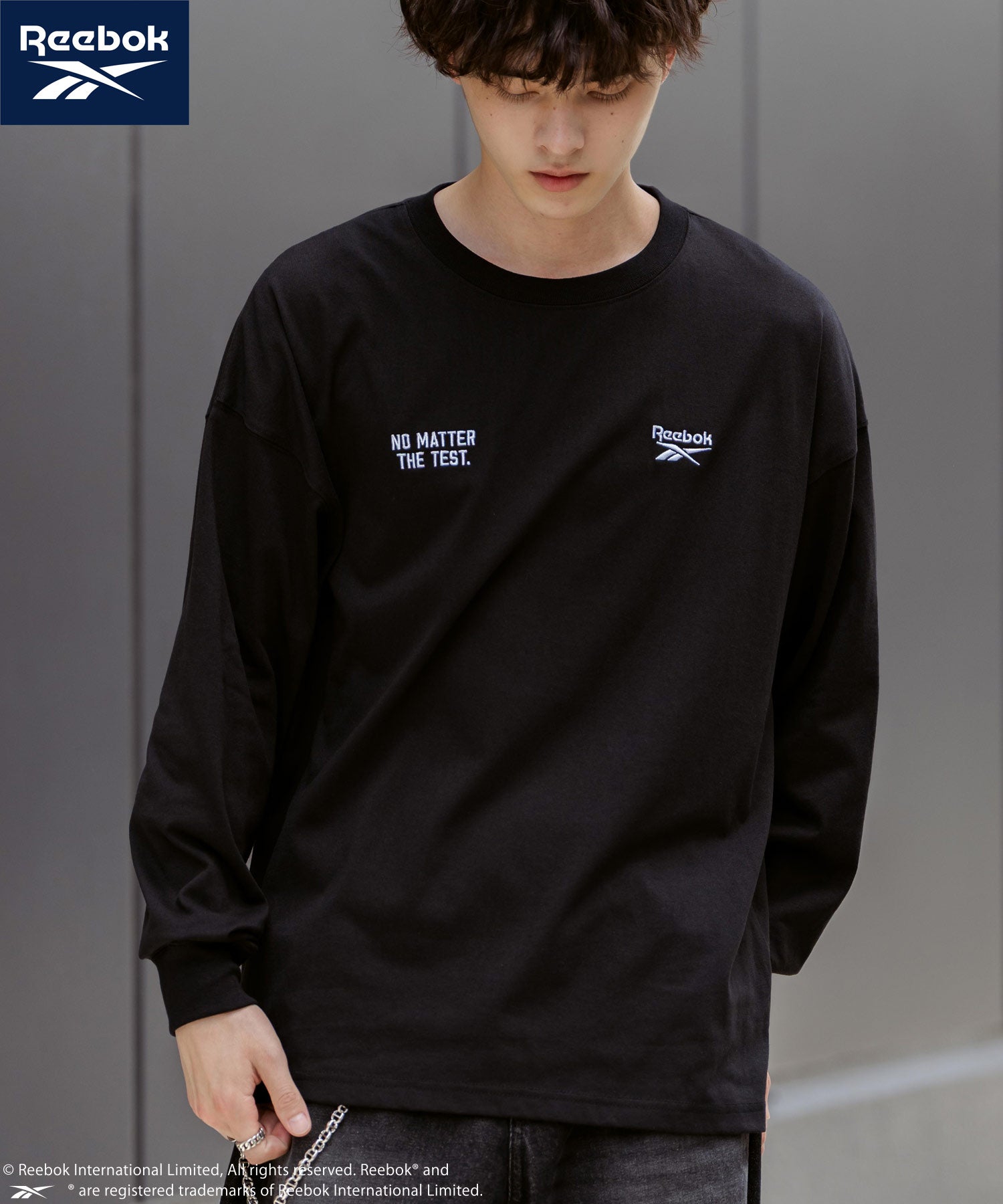 ロッキーモンロー Rocky Monroe Reebok リーボック Tシャツ 長袖 メンズ カットソー オーバーサイズ ラグラン ロゴ刺繍 シンプル カジュアル ストリート スポーティー 14835 （ブラック） ブラック