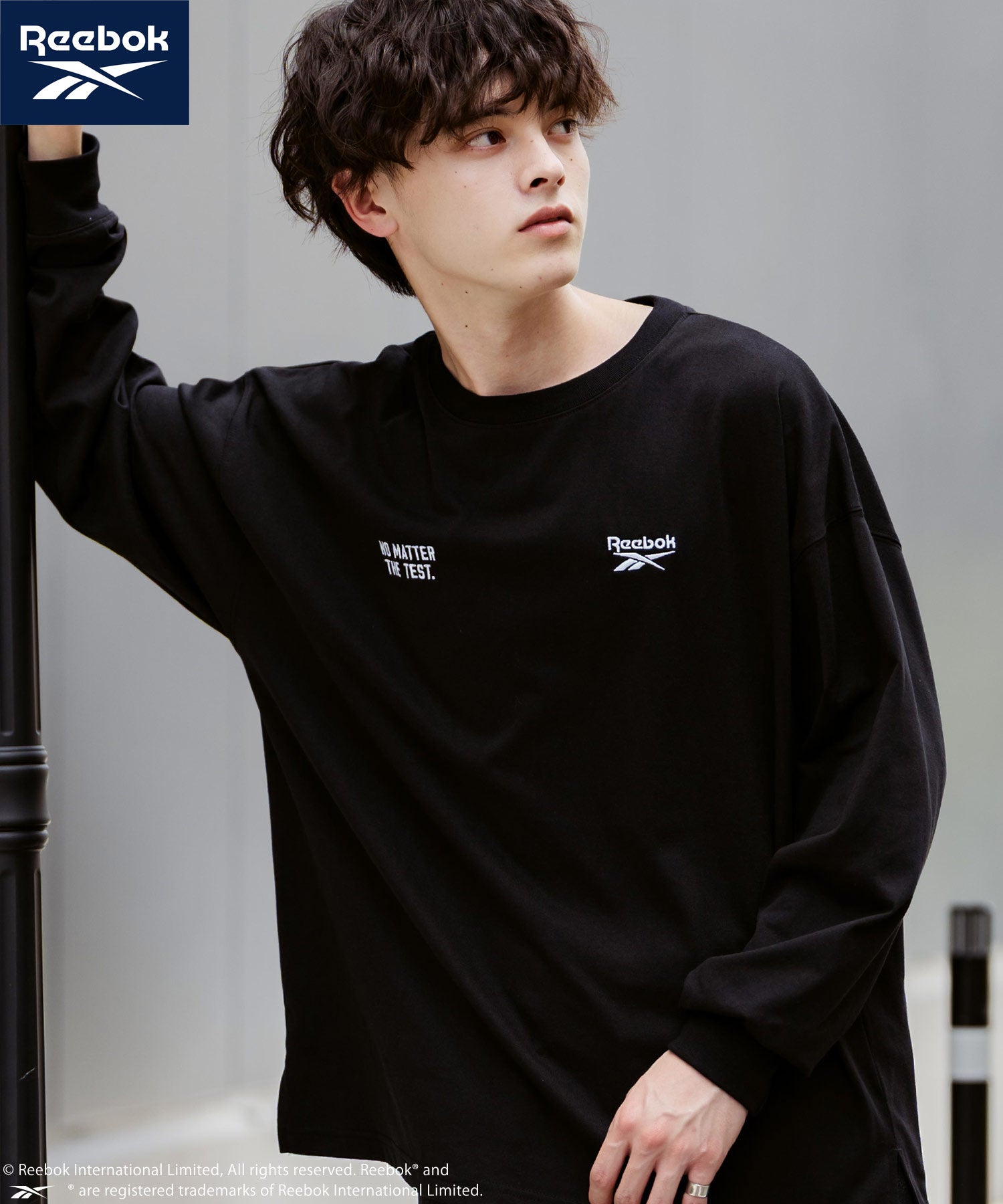 ロッキーモンロー Rocky Monroe Reebok リーボック Tシャツ 長袖 メンズ カットソー オーバーサイズ ラグラン ロゴ刺繍 シンプル カジュアル ストリート スポーティー 14835 （ブラック） ブラック
