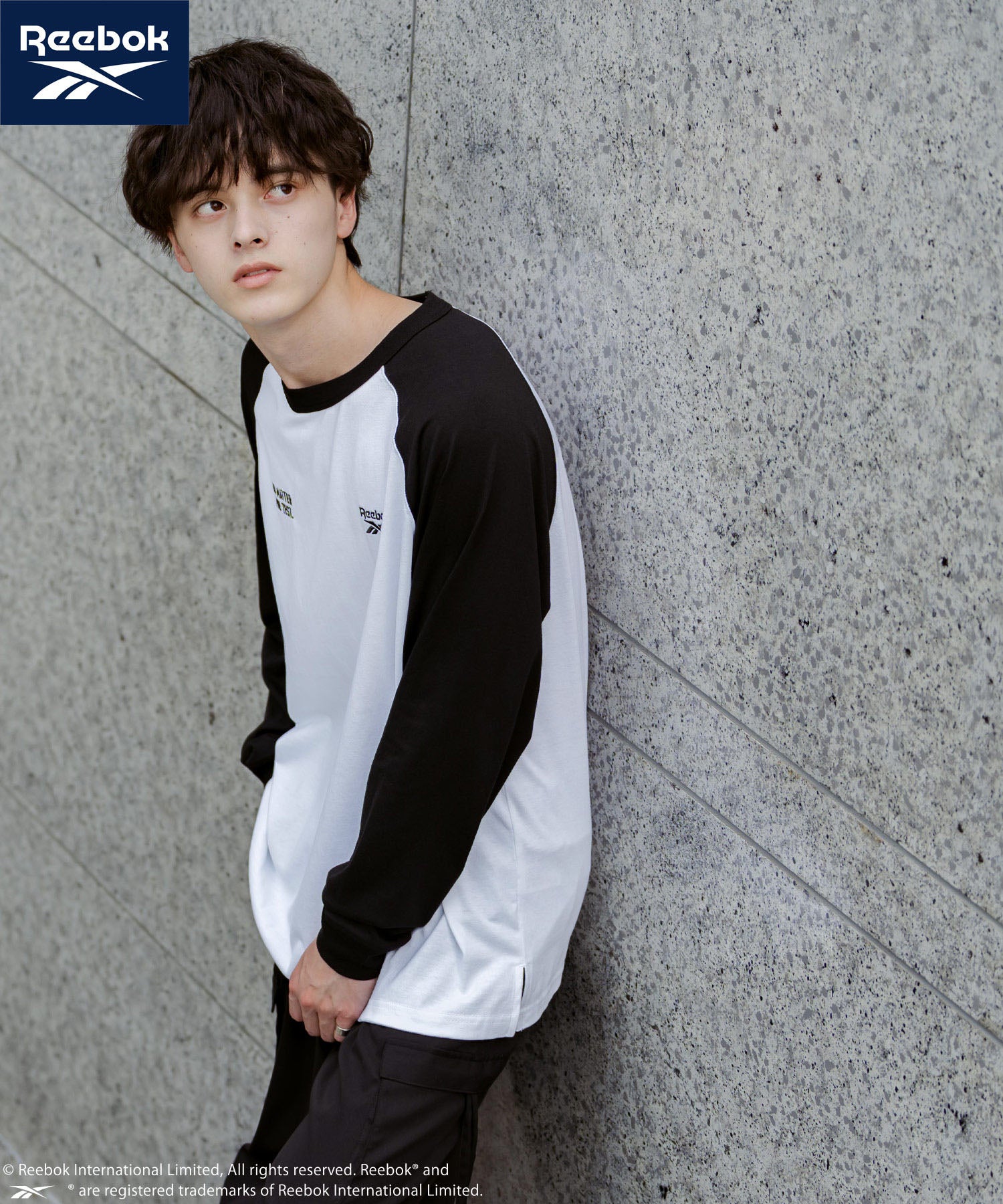 ロッキーモンロー Rocky Monroe Reebok リーボック Tシャツ 長袖 メンズ カットソー オーバーサイズ ラグラン ロゴ刺繍 シンプル カジュアル ストリート スポーティー 14835 （ブラック） ブラック