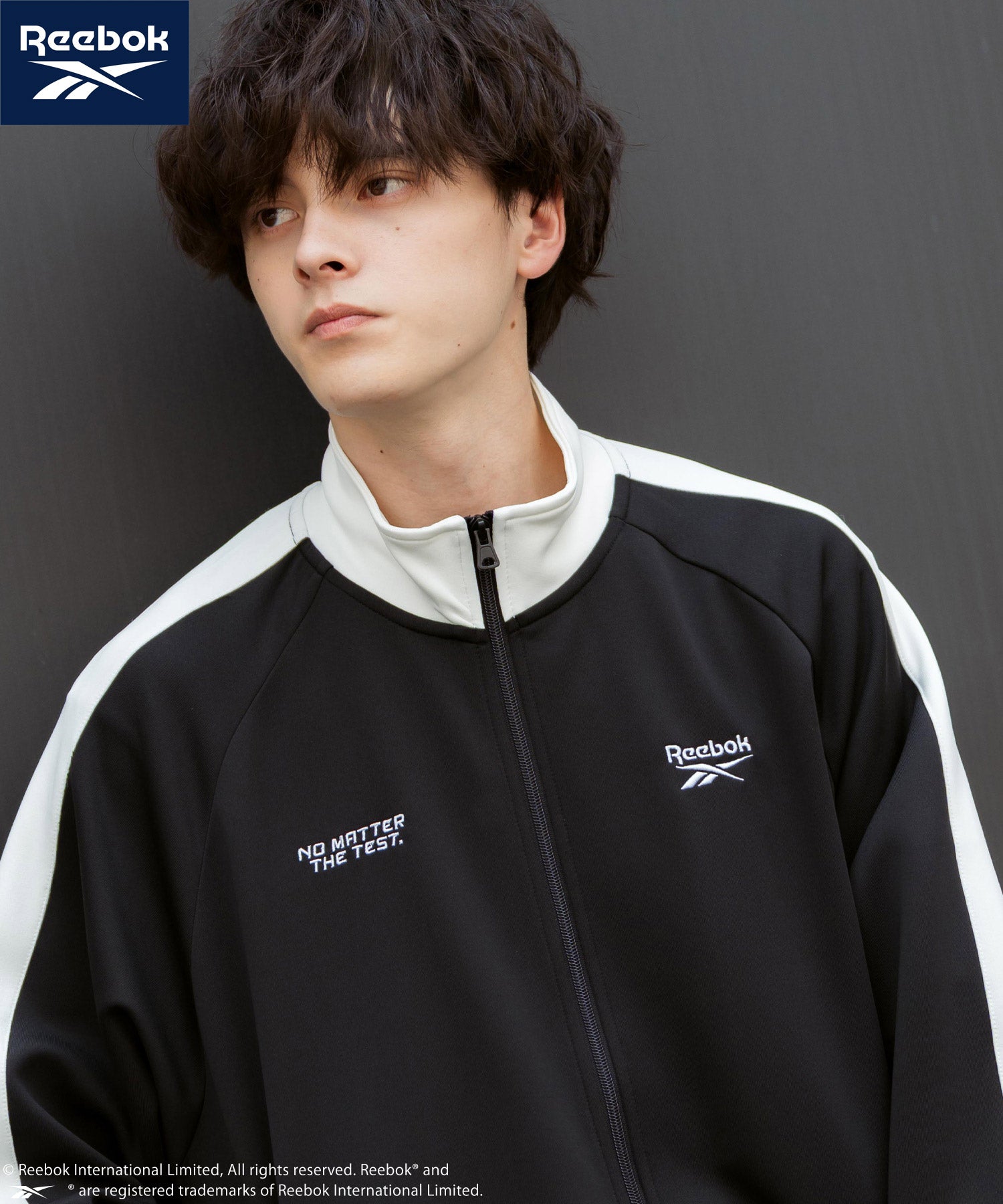 ロッキーモンロー Rocky Monroe Reebok リーボック トラックジャケット ジャージ ライトアウター メンズ ブルゾン ポンチ オーバーサイズ 袖ライン ロゴ刺繍 シンプル 14837 （ブルーグレー） ブルーグレー