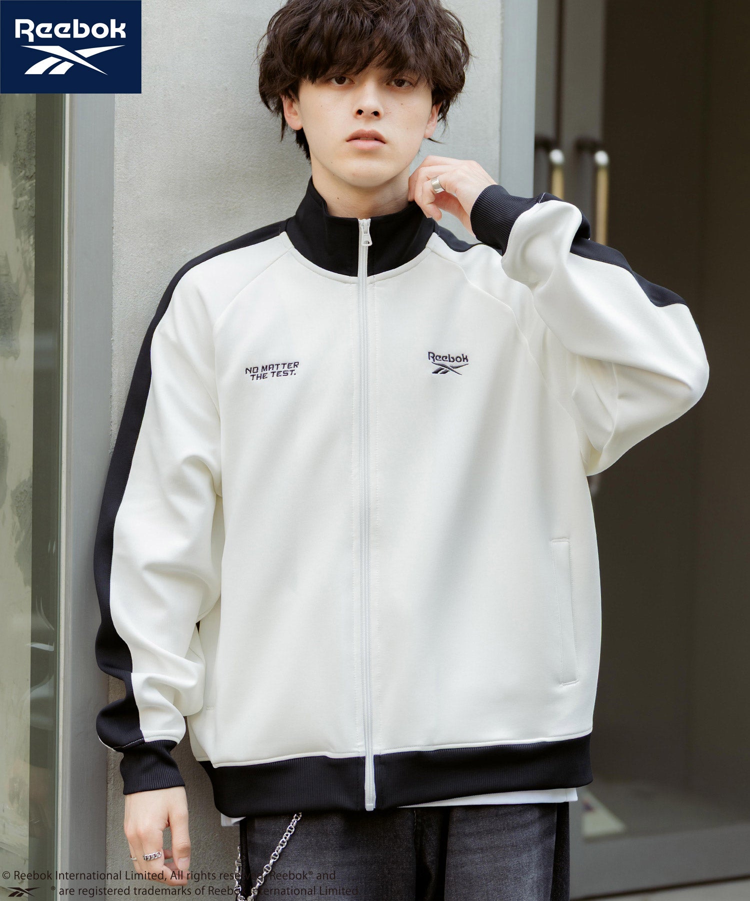 ロッキーモンロー Rocky Monroe Reebok リーボック トラックジャケット ジャージ ライトアウター メンズ ブルゾン ポンチ オーバーサイズ 袖ライン ロゴ刺繍 シンプル 14837 （ブルーグレー） ブルーグレー