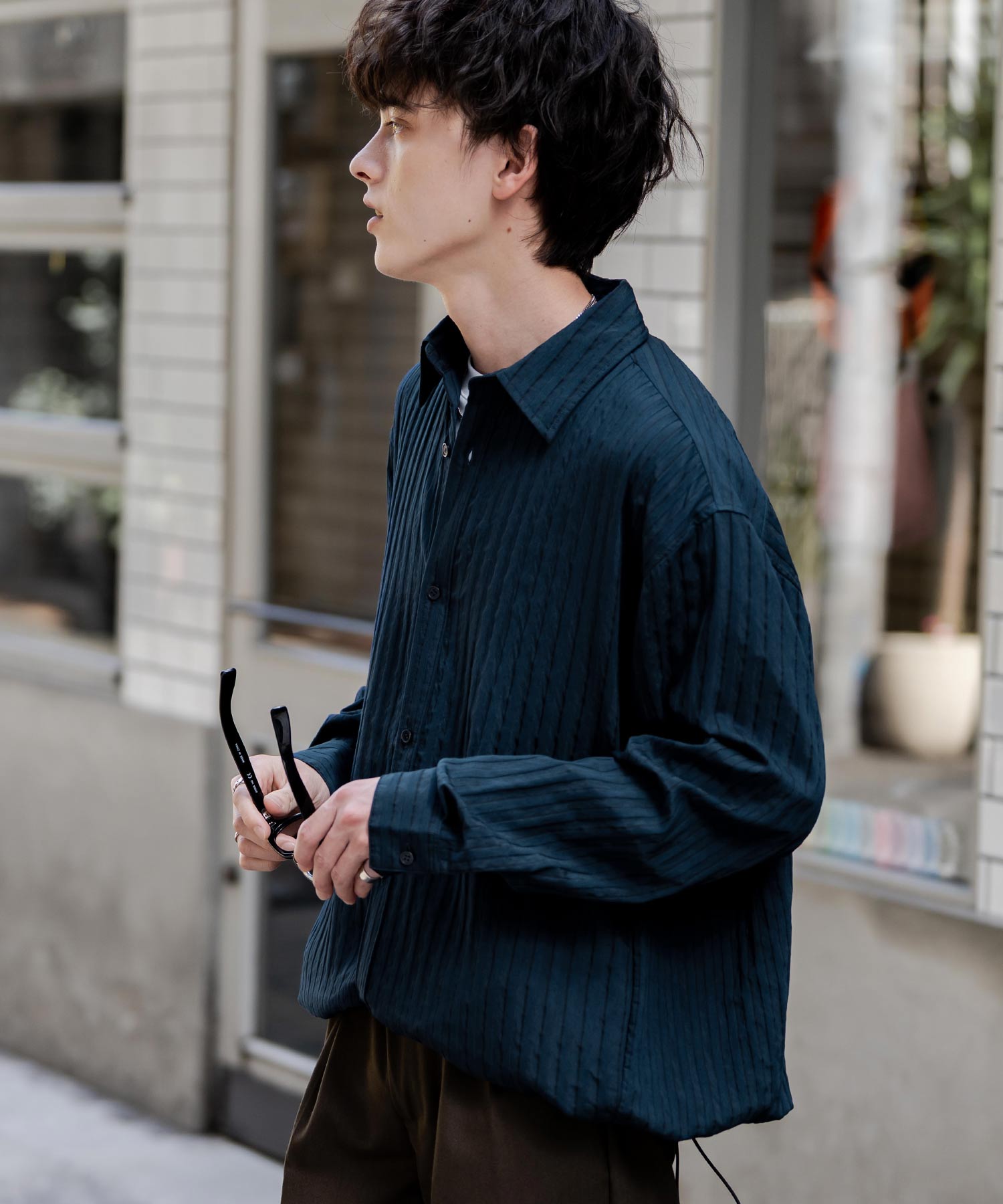 ロッキーモンロー Rocky Monroe シャツジャケット シャツ 長袖 メンズ レディース レギュラーカラー ドローコード バルーンシルエット オーバーサイズ ビッグシルエット リラックス 14761 （ネイビー(ストライプ)） ネイビー(ストライプ)