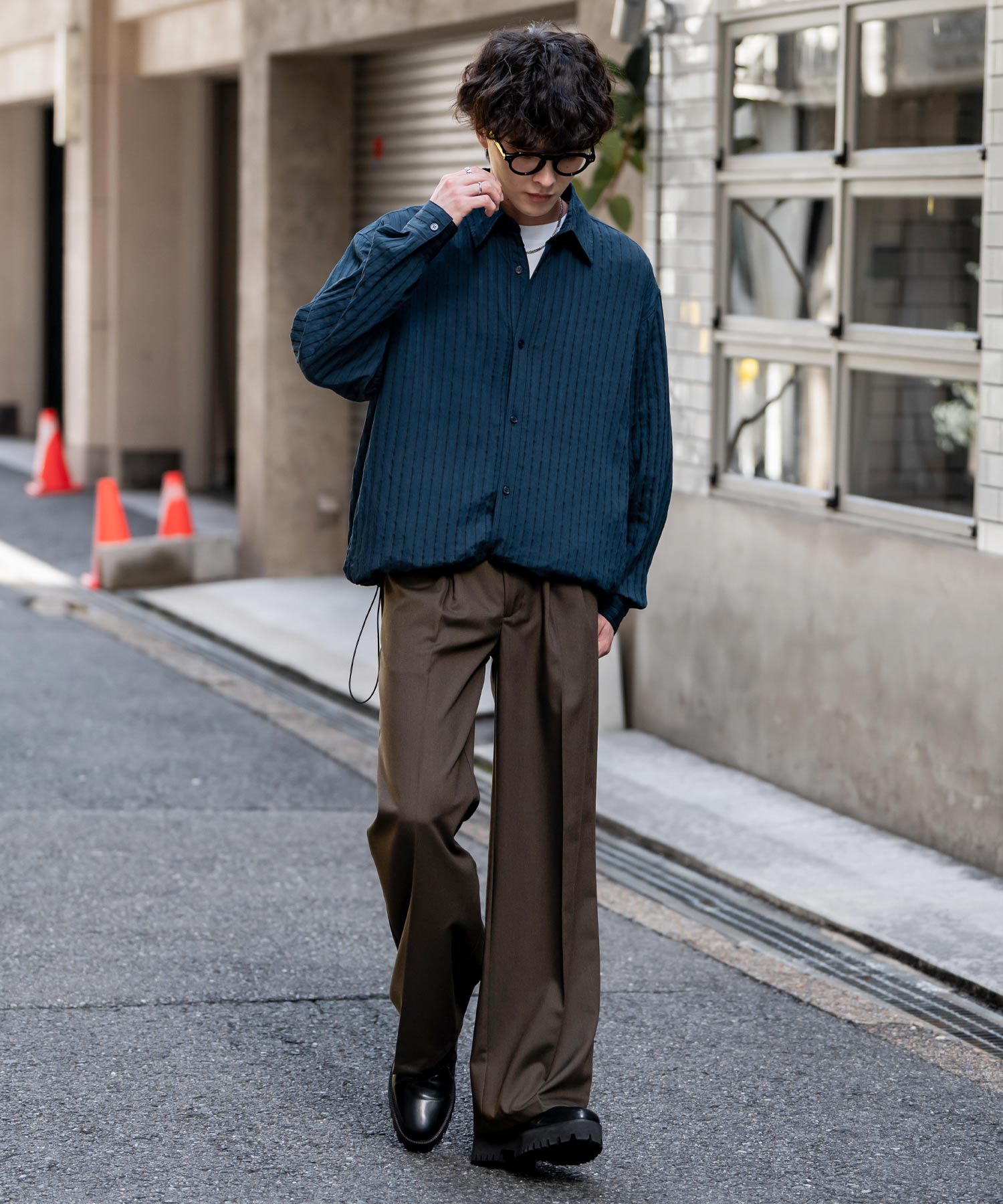 ロッキーモンロー Rocky Monroe シャツジャケット シャツ 長袖 メンズ レディース レギュラーカラー ドローコード バルーンシルエット オーバーサイズ ビッグシルエット リラックス 14761 （ネイビー(ストライプ)） ネイビー(ストライプ)