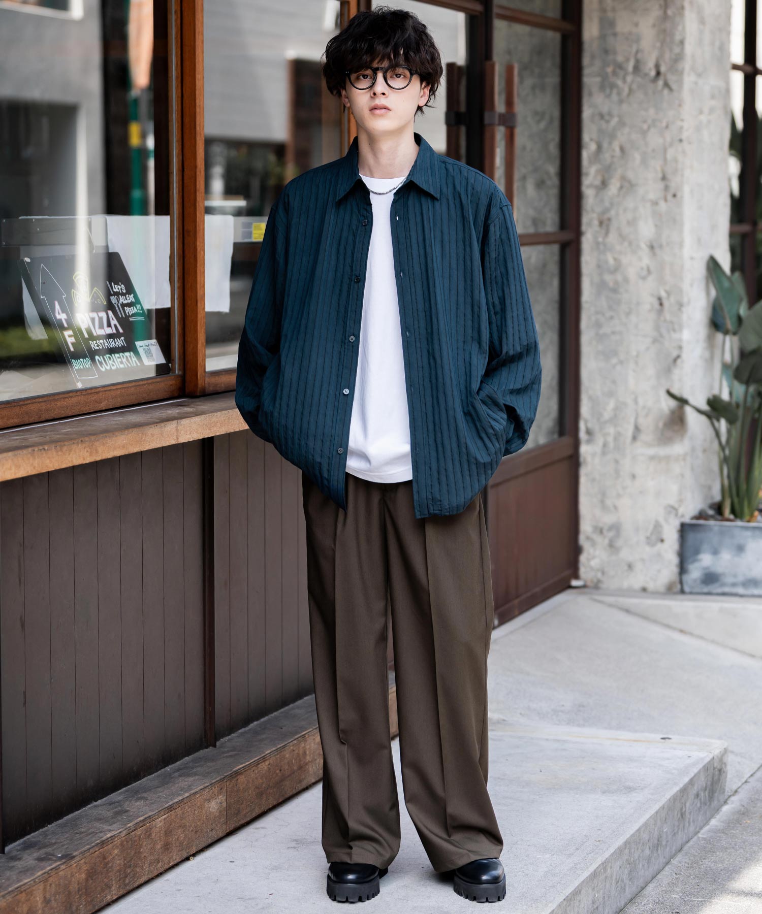 ロッキーモンロー Rocky Monroe シャツジャケット シャツ 長袖 メンズ レディース レギュラーカラー ドローコード バルーンシルエット オーバーサイズ ビッグシルエット リラックス 14761 （ネイビー(ストライプ)） ネイビー(ストライプ)