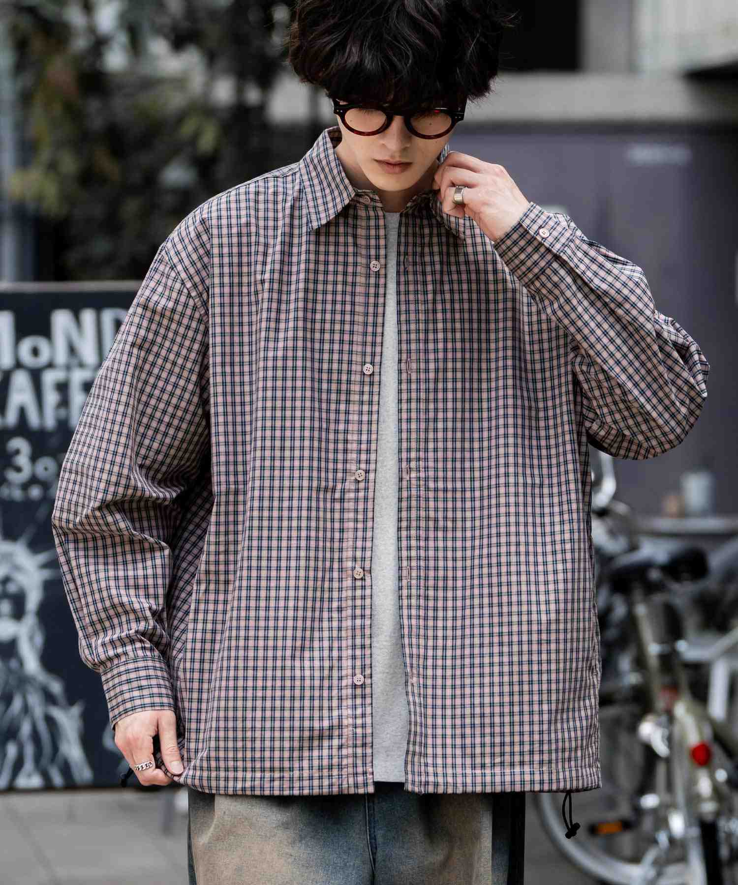 ロッキーモンロー Rocky Monroe シャツジャケット シャツ 長袖 メンズ レディース レギュラーカラー ドローコード バルーンシルエット オーバーサイズ ビッグシルエット リラックス 14761 （ネイビー(ストライプ)） ネイビー(ストライプ)