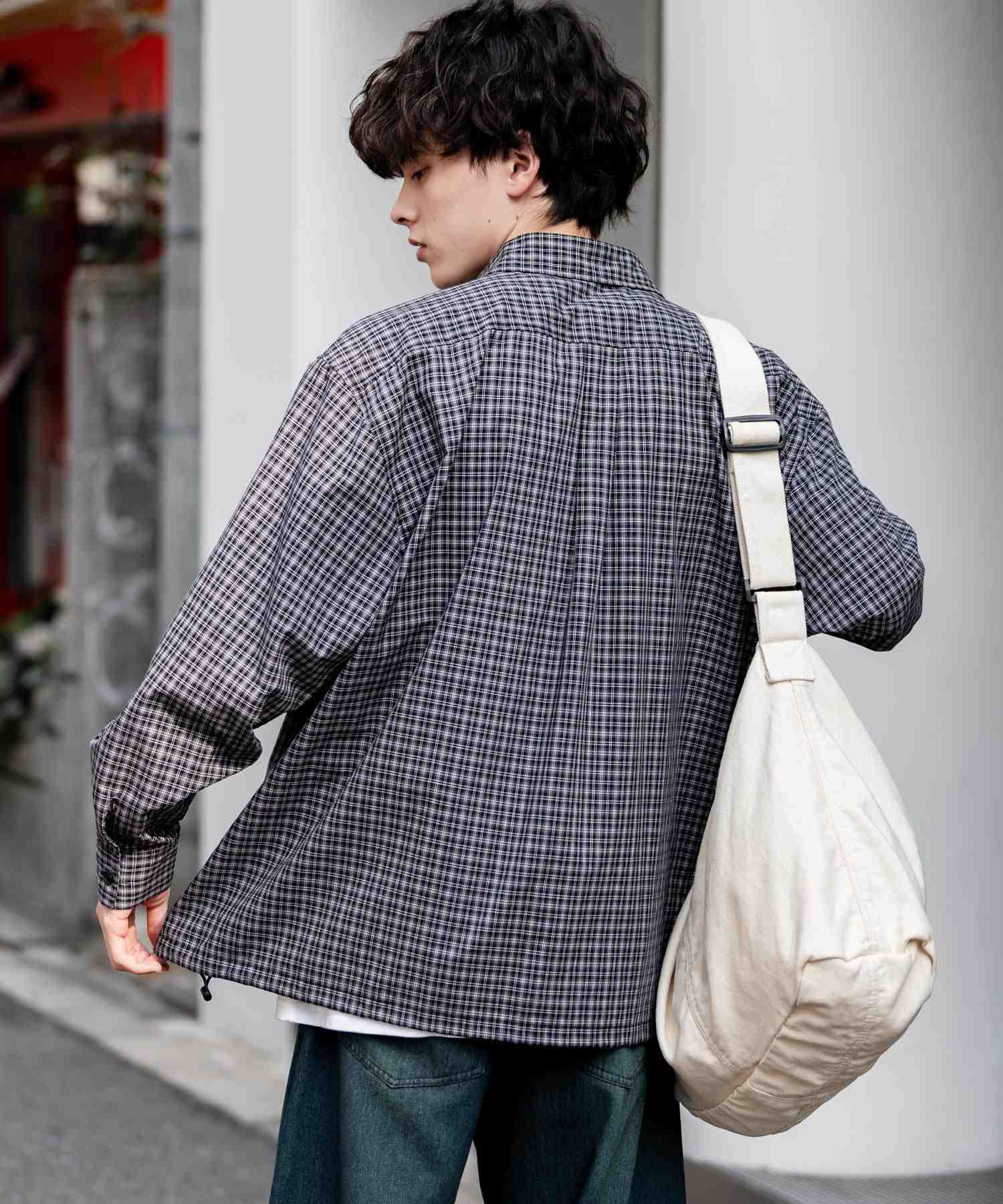 ロッキーモンロー Rocky Monroe シャツジャケット シャツ 長袖 メンズ レディース レギュラーカラー ドローコード バルーンシルエット オーバーサイズ ビッグシルエット リラックス 14761 （ネイビー(ストライプ)） ネイビー(ストライプ)