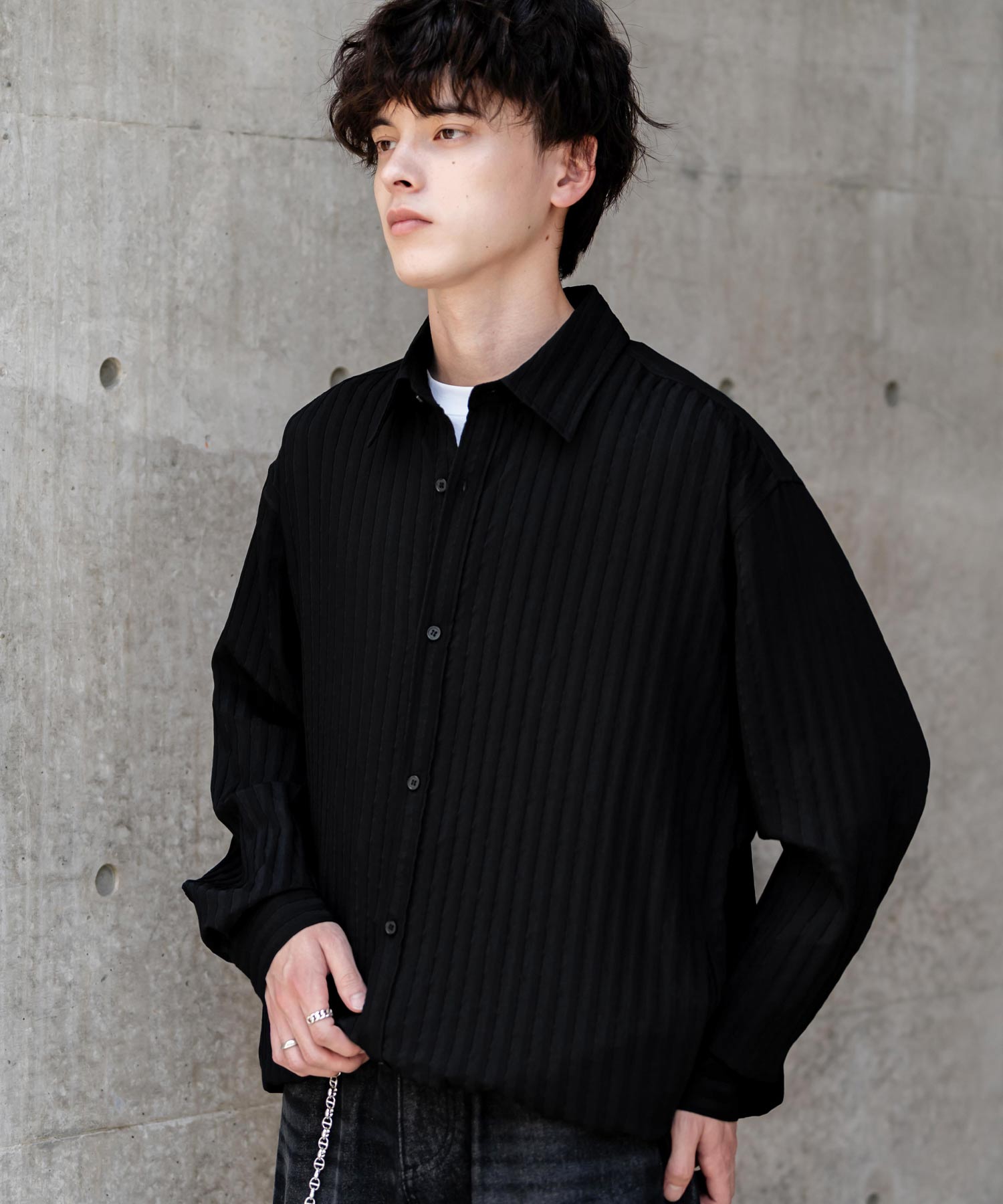 ロッキーモンロー Rocky Monroe シャツジャケット シャツ 長袖 メンズ レディース レギュラーカラー ドローコード バルーンシルエット オーバーサイズ ビッグシルエット リラックス 14761 （ネイビー(ストライプ)） ネイビー(ストライプ)