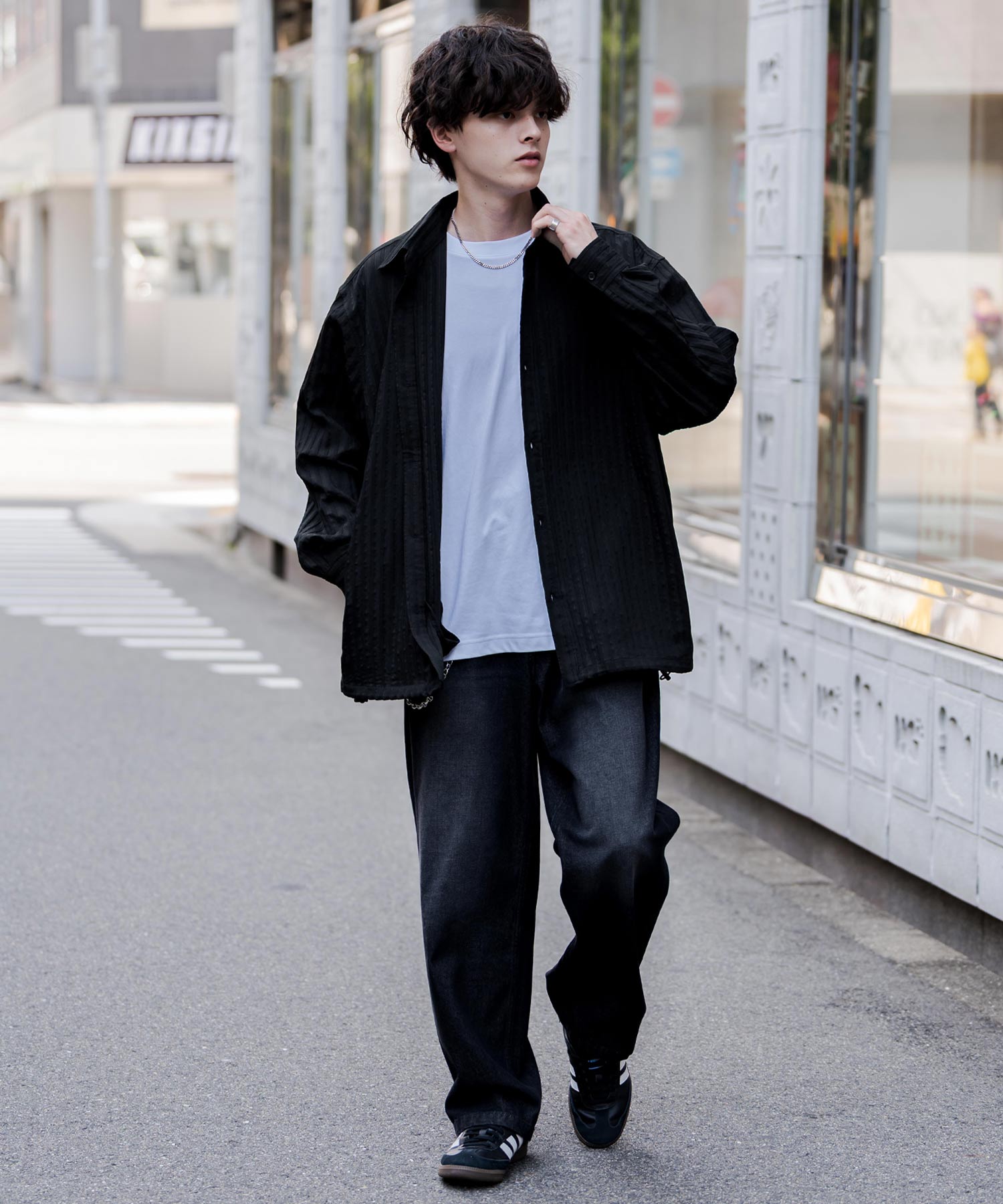 ロッキーモンロー Rocky Monroe シャツジャケット シャツ 長袖 メンズ レディース レギュラーカラー ドローコード バルーンシルエット オーバーサイズ ビッグシルエット リラックス 14761 （ネイビー(ストライプ)） ネイビー(ストライプ)