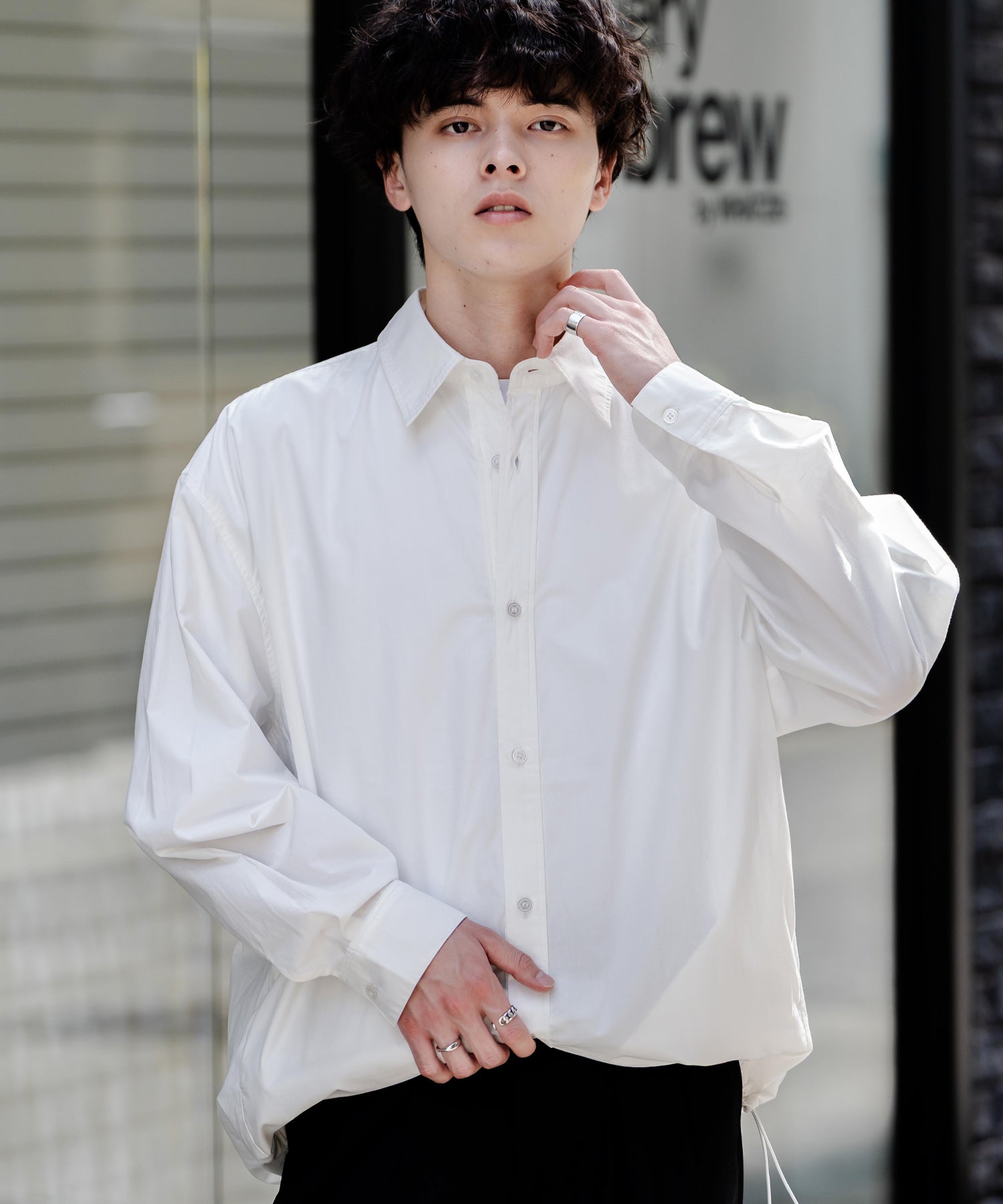 ロッキーモンロー Rocky Monroe シャツジャケット シャツ 長袖 メンズ レディース レギュラーカラー ドローコード バルーンシルエット オーバーサイズ ビッグシルエット リラックス 14761 （ホワイト） ホワイト