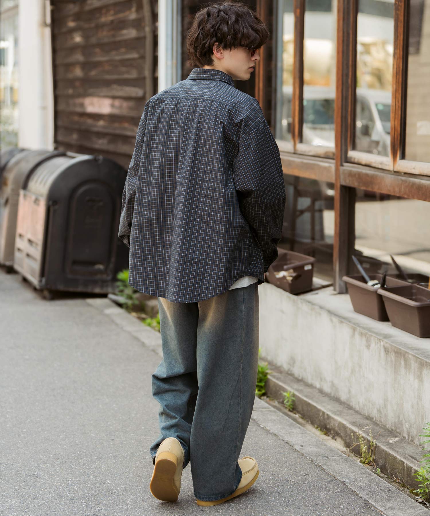 ロッキーモンロー Rocky Monroe チェックシャツ ハーフジップ 長袖 メンズ レディース ネルシャツ オンブレ 総柄 オーバーサイズ ビッグシルエット ルーズ リラックス ゆったり 14762 （ネイビーチェック） ネイビーチェック